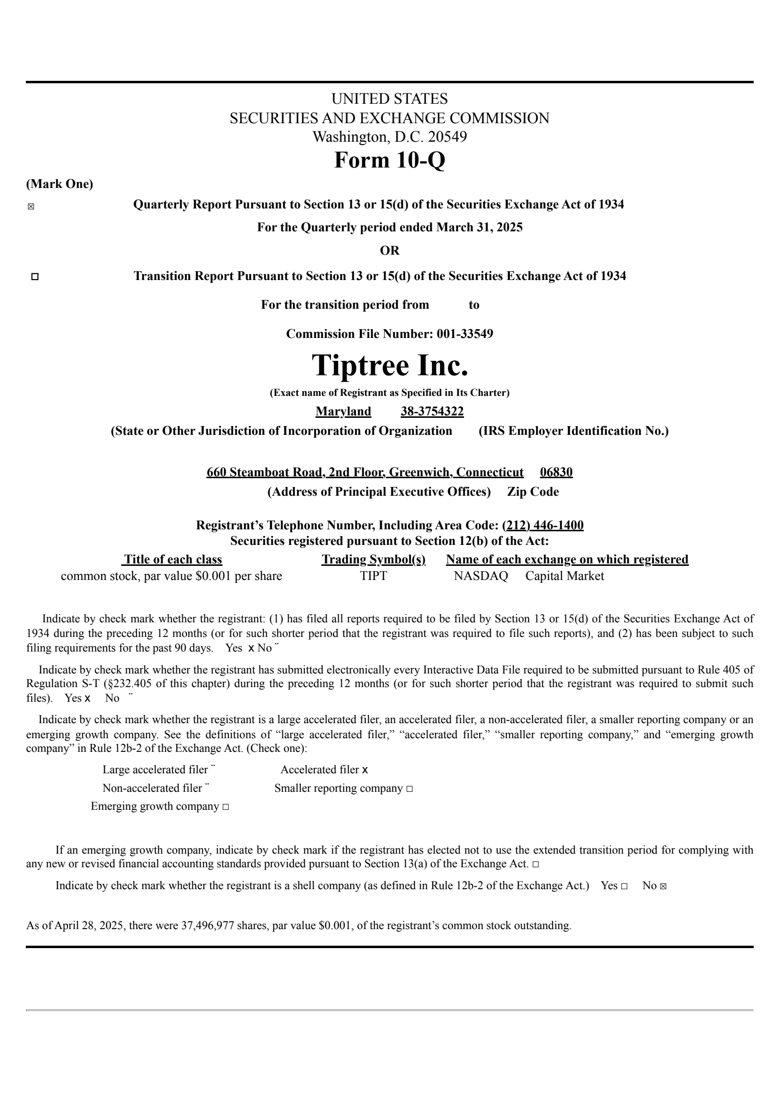 Tiptree's Q1 2025 Quarterly report