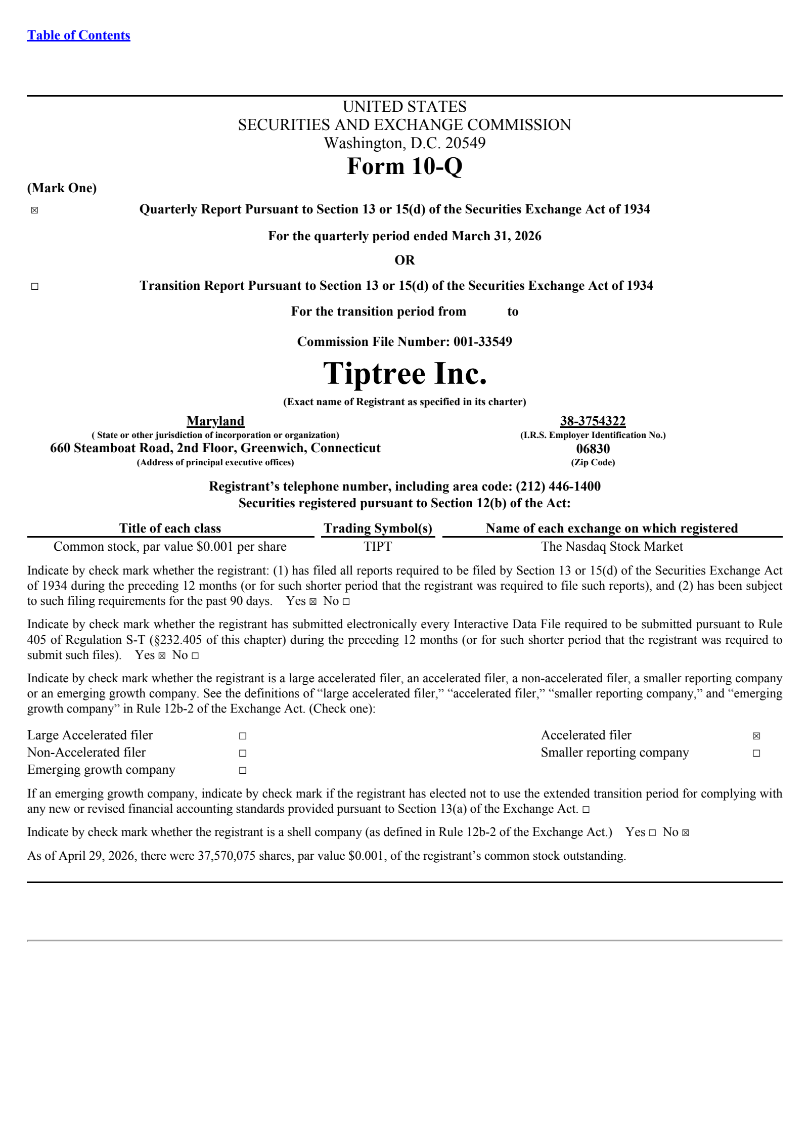 Tiptree Financial's Q1 2026 Quarterly report
