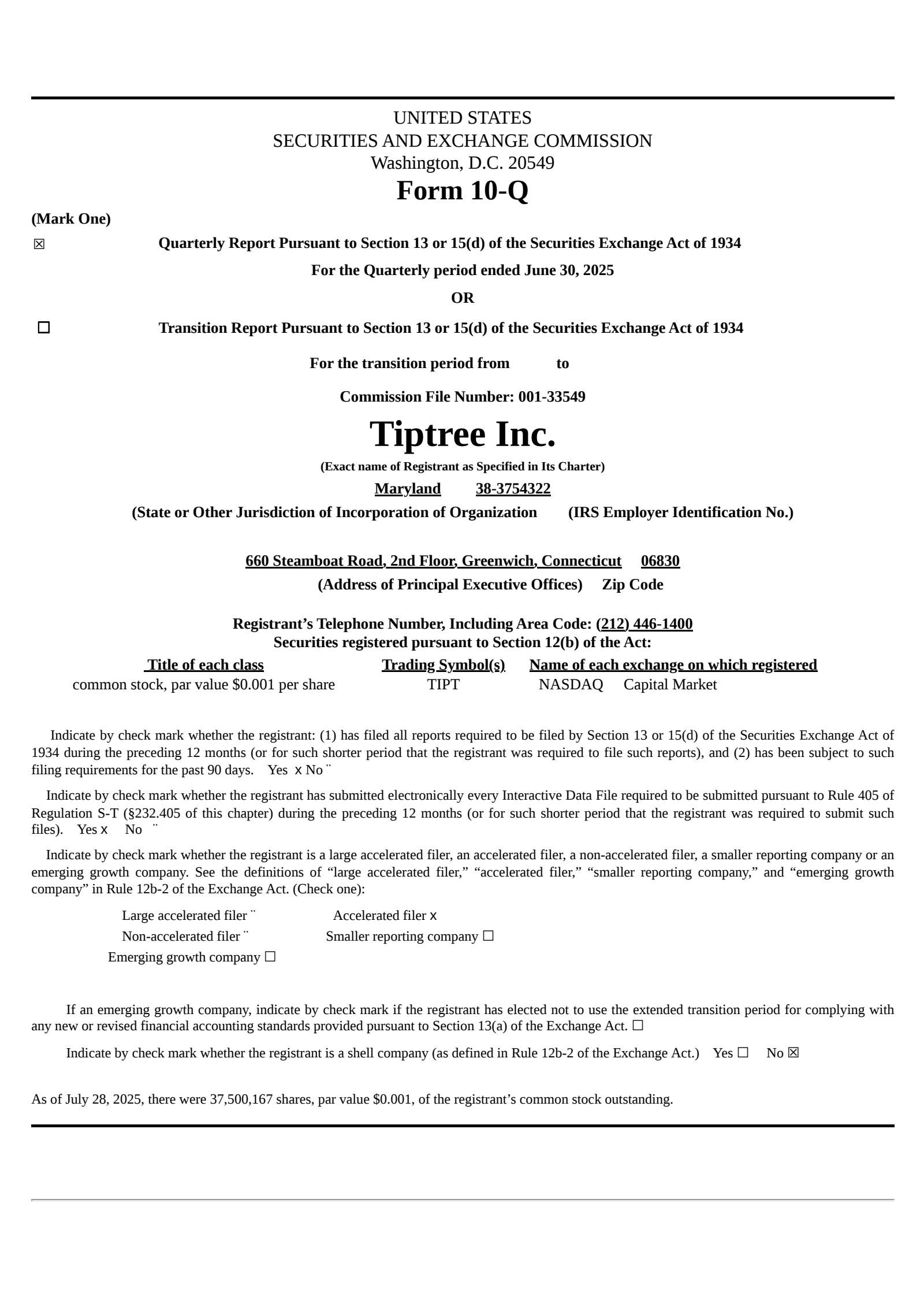 Tiptree Financial's Q2 2025 Quarterly report