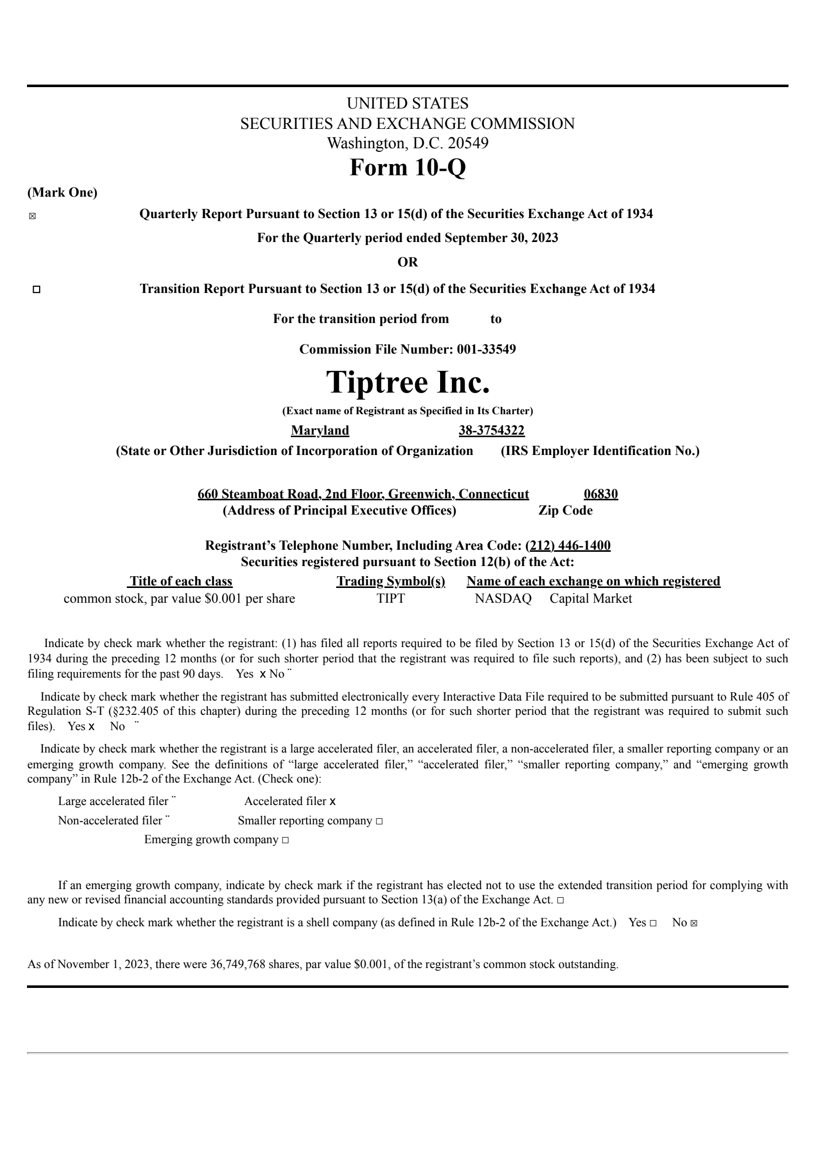Tiptree's Q3 2023 Quarterly report