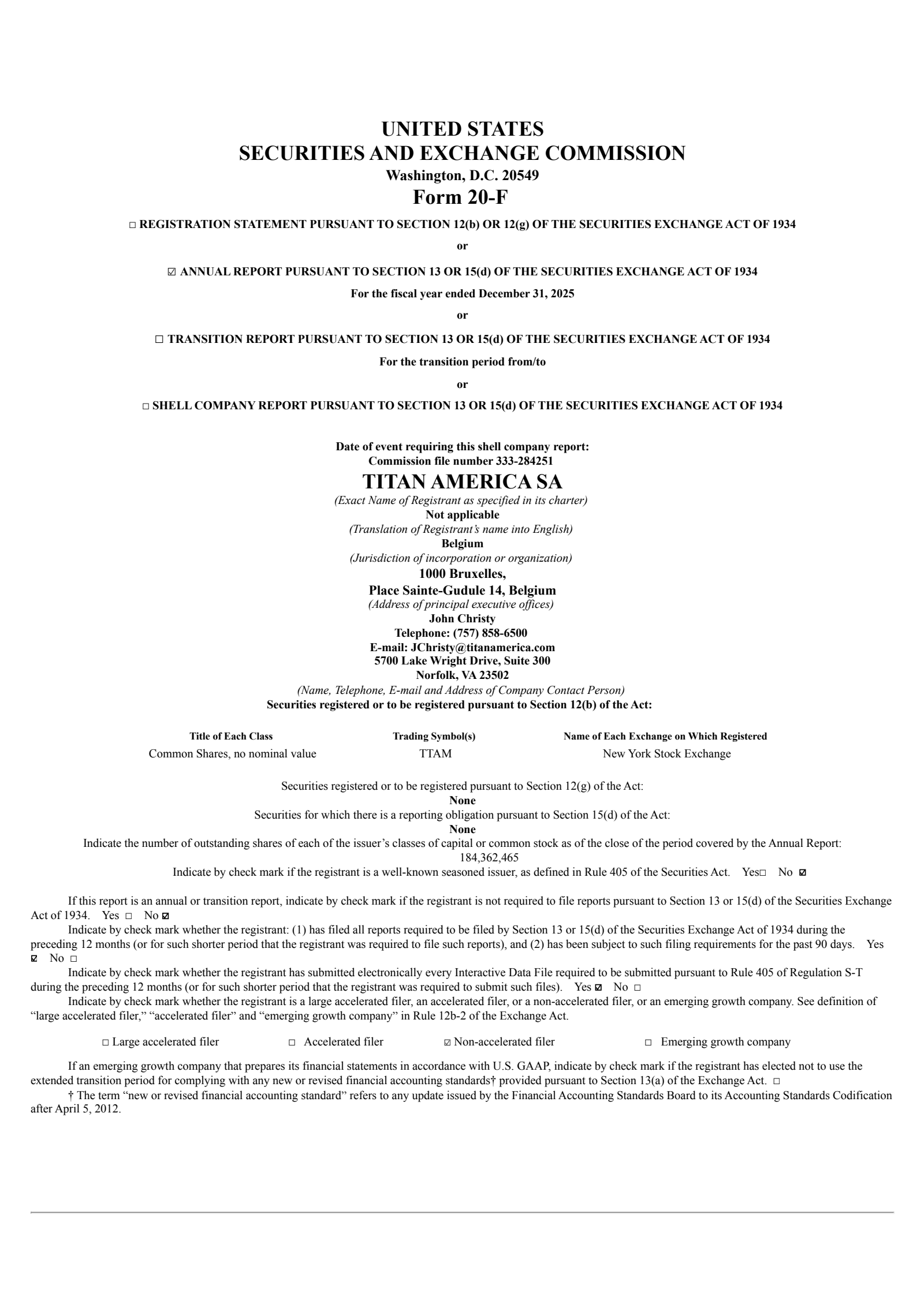 Titan America's Q4 2025 Annual report