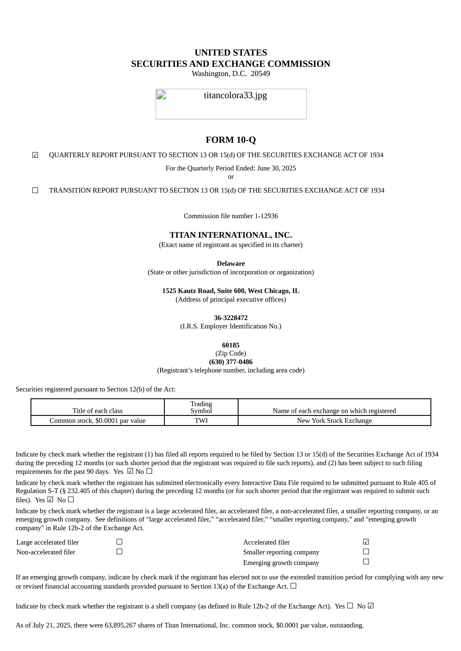 Titan International's Q2 2025 Quarterly report