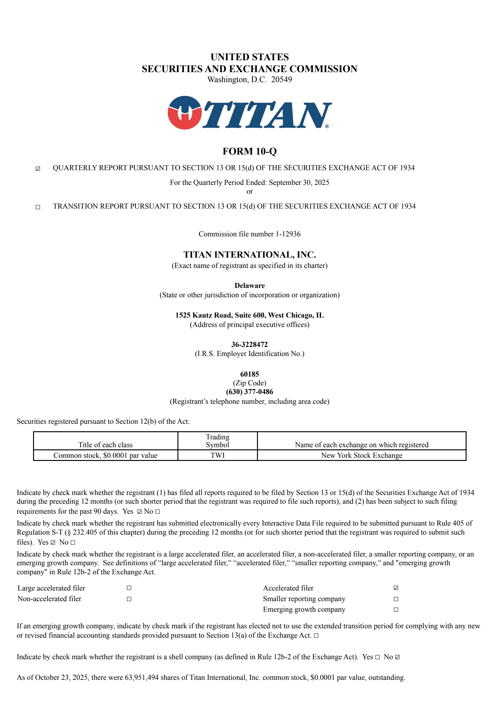 Titan International's Q3 2025 Quarterly Report