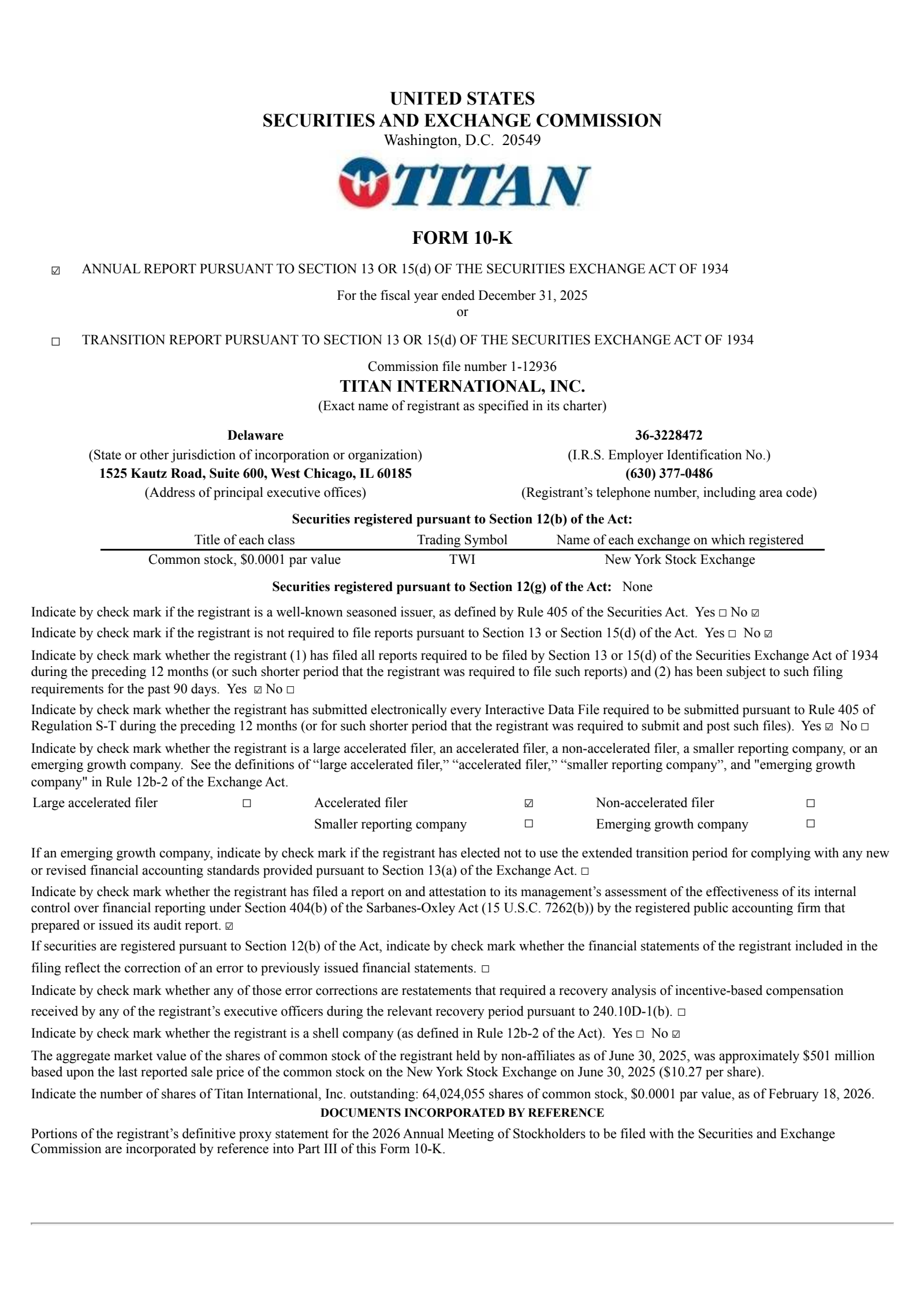 Titan International's Q4 2025 Annual report