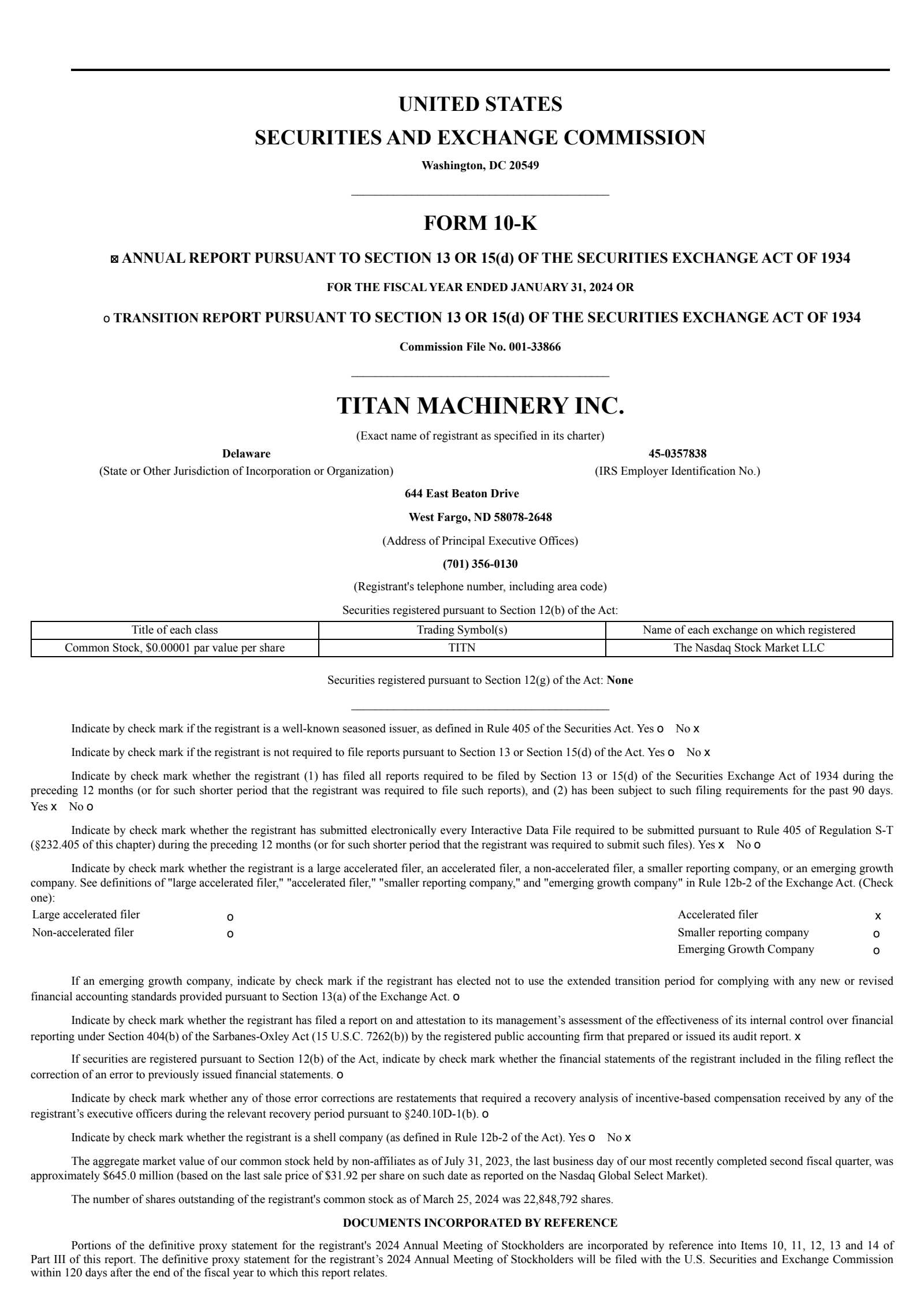 Titan Machinery's Q4 2024 Annual report