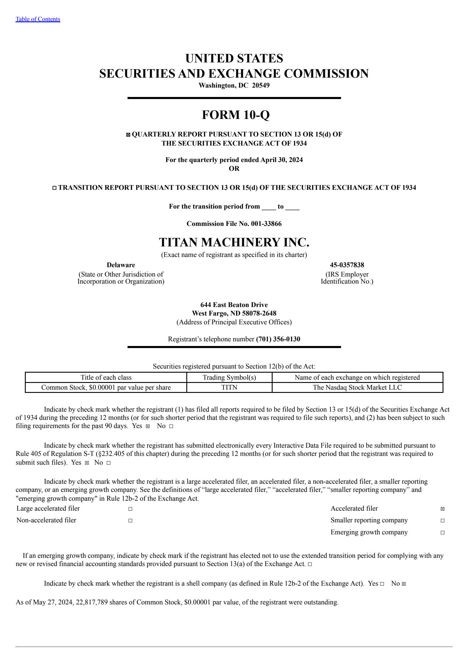 Titan Machinery's Q1 2025 Quarterly report