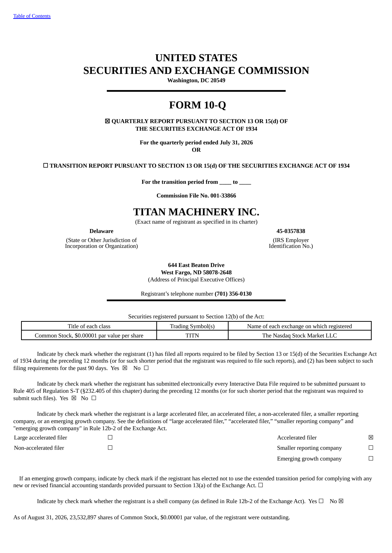 Titan Machinery's Q2 2027 Quarterly report
