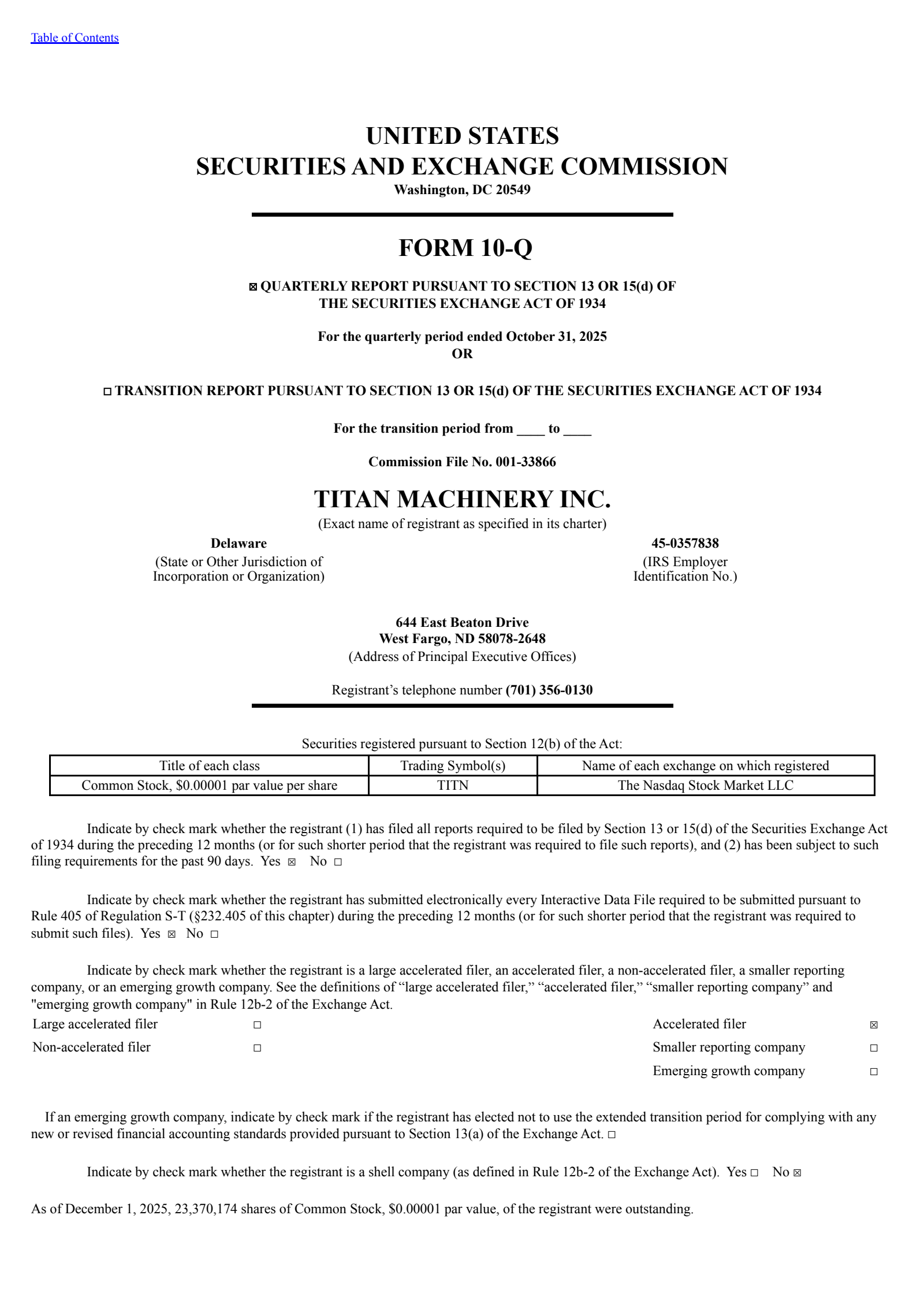 Titan Machinery's Q3 2026 Quarterly Report