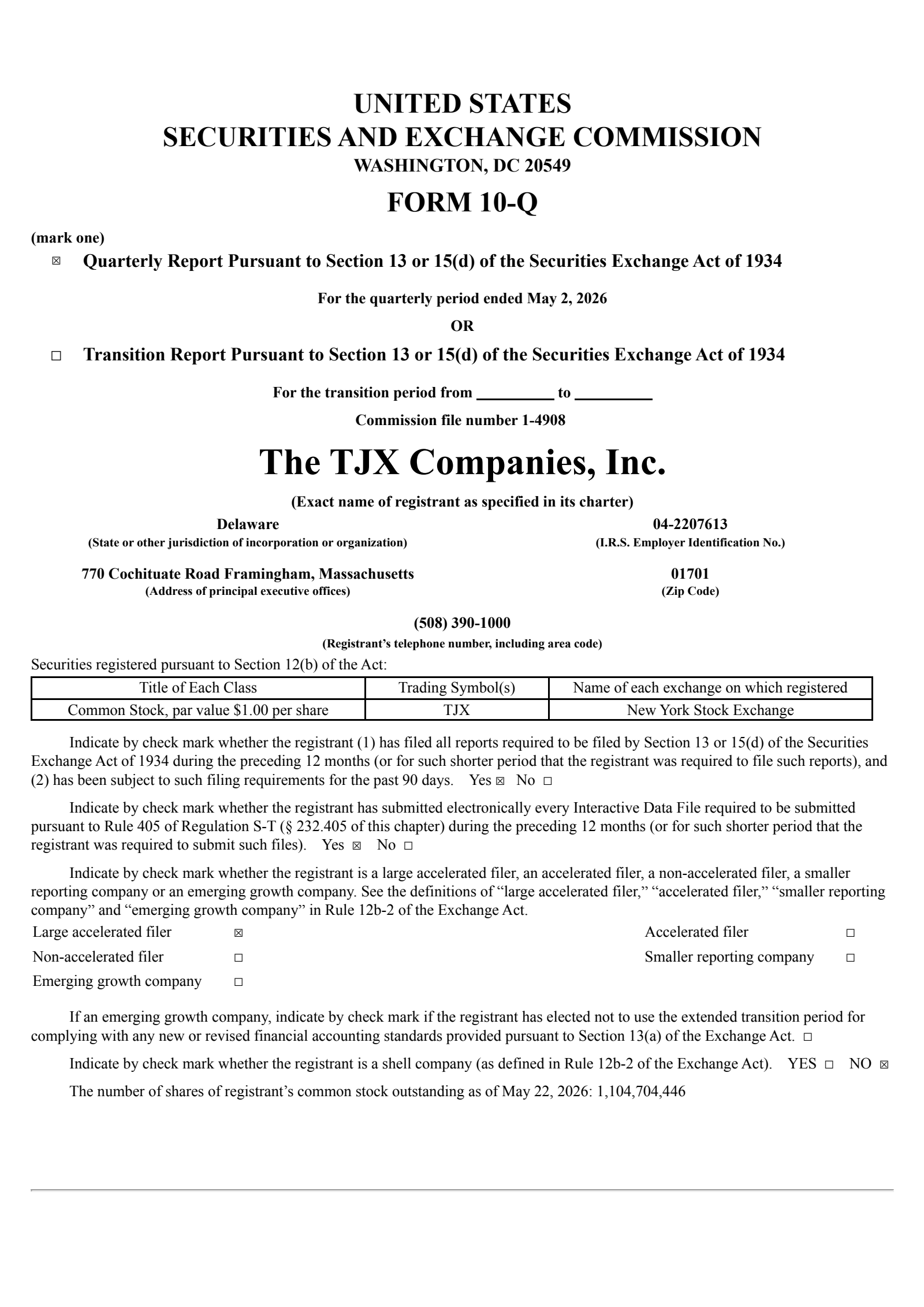 TJX Companies' Q1 2027 Quarterly report