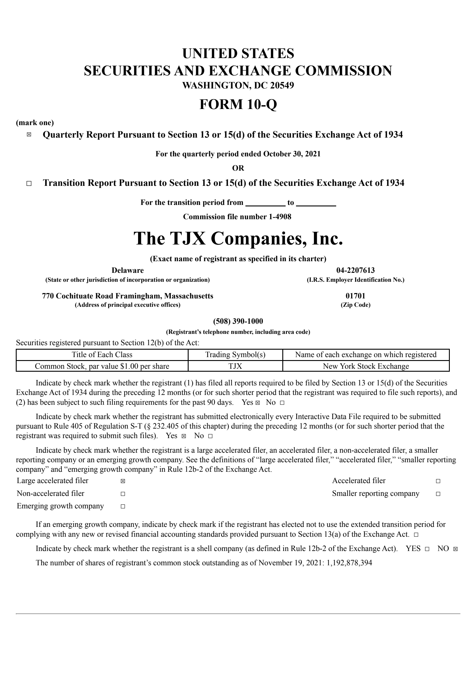 TJX Companies' Q3 2022 Quarterly report