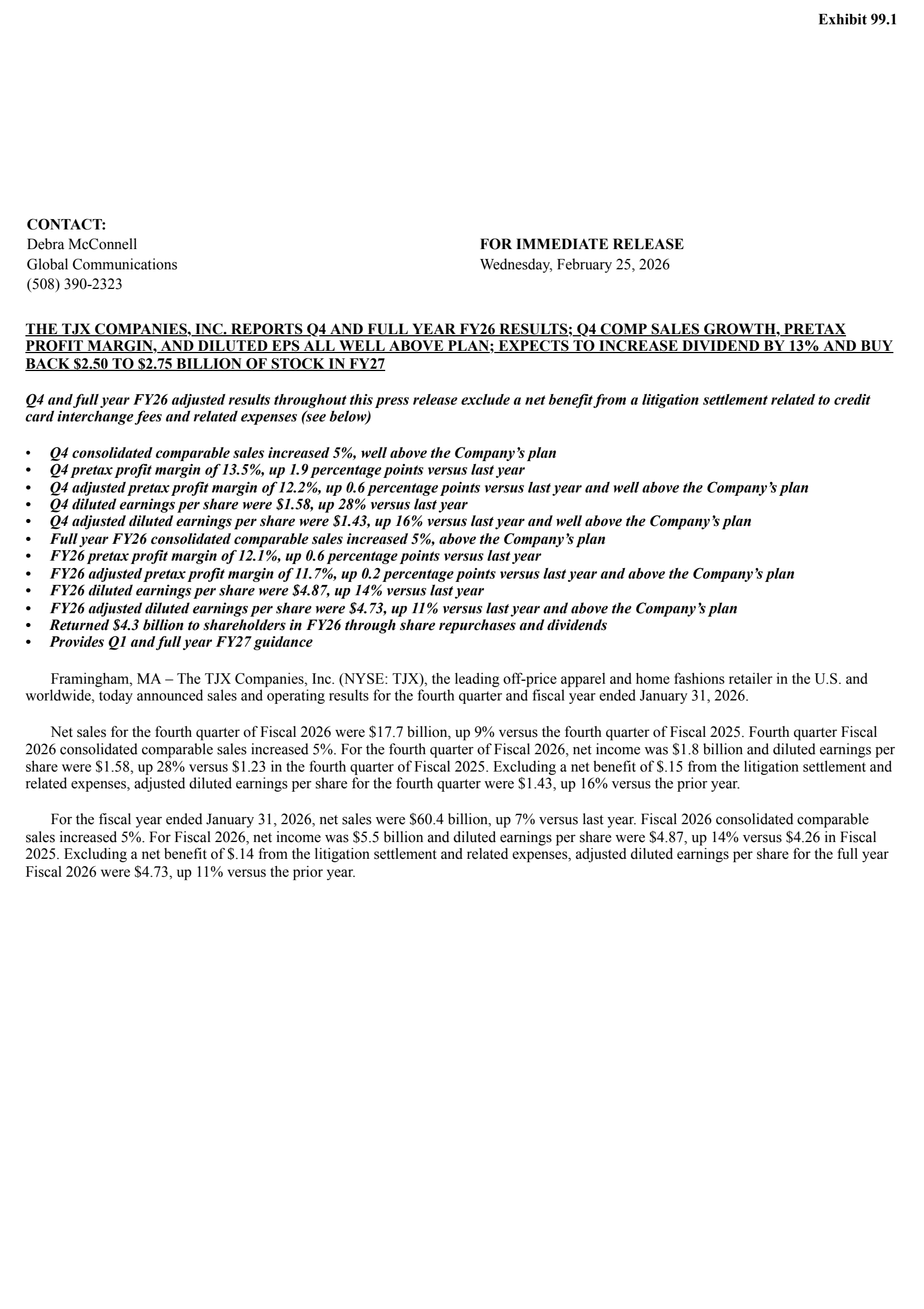 TJX Companies' Q4 2026 Press Release