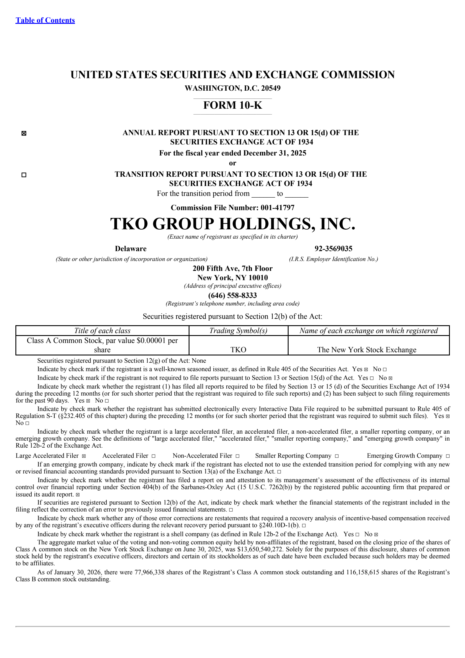 TKO Group's Q4 2025 Annual report