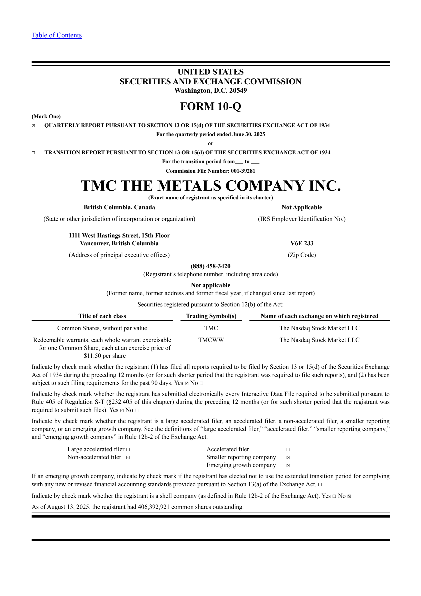 TMC the metals' Q2 2025 Quarterly report