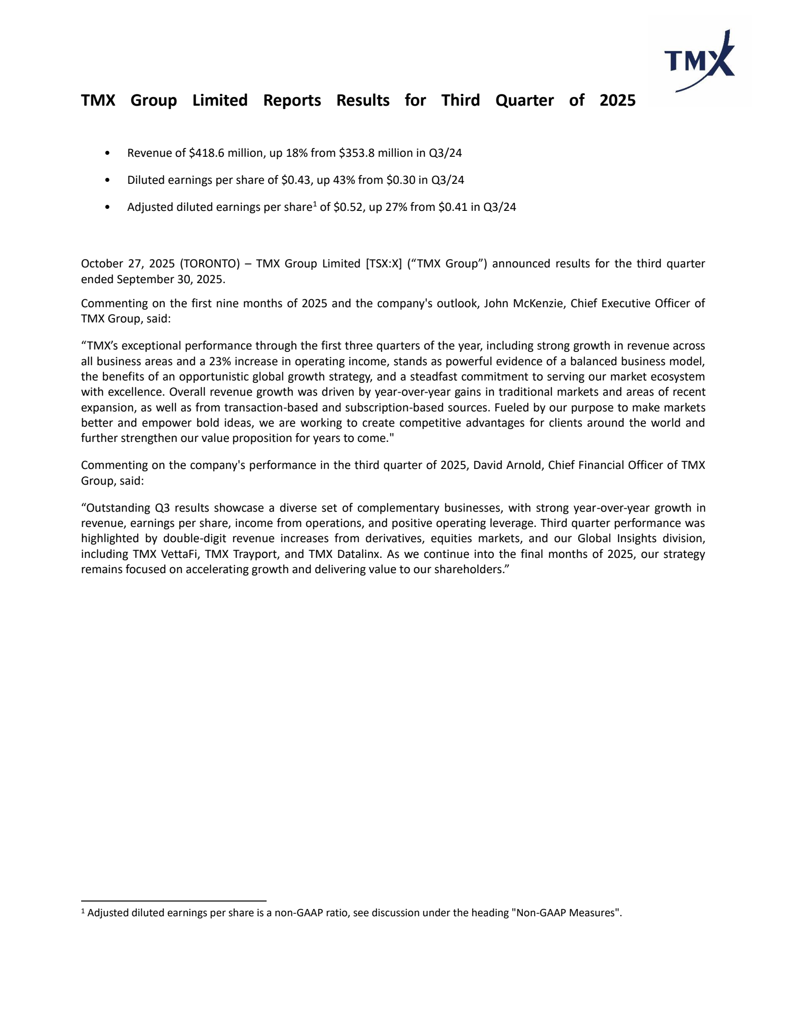 TMX Group's Q3 2025 Press Release