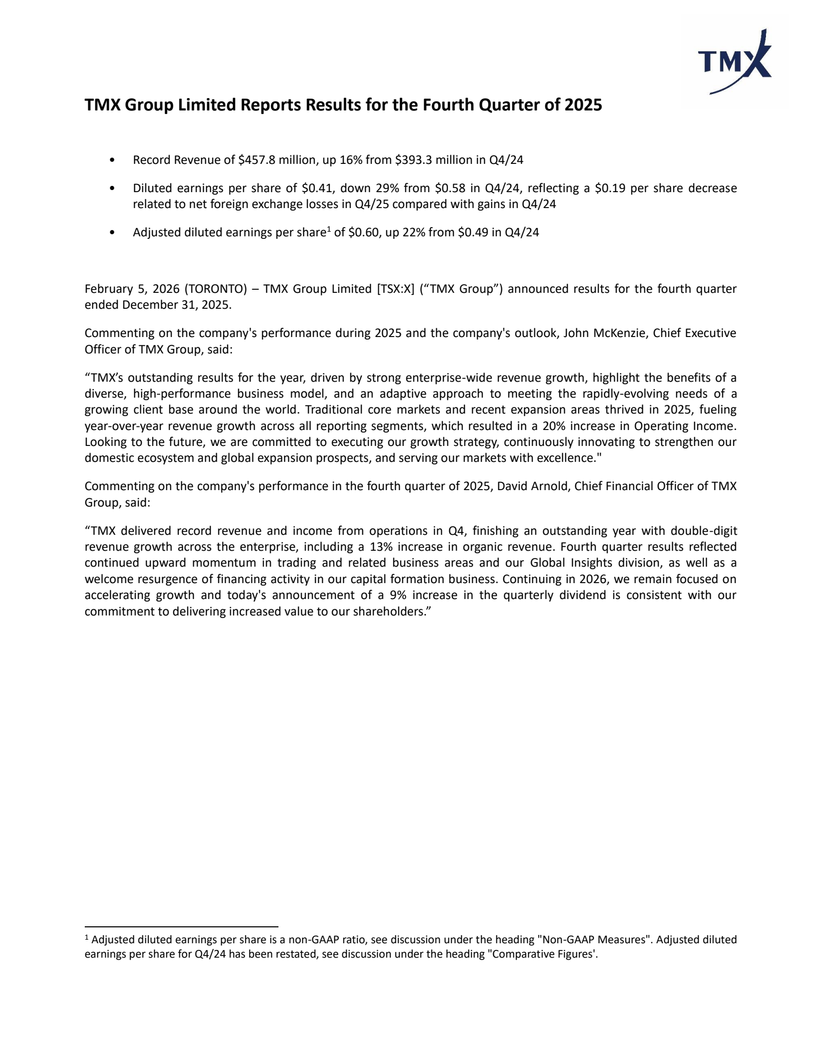 TMX Group's Q4 2025 Press Release