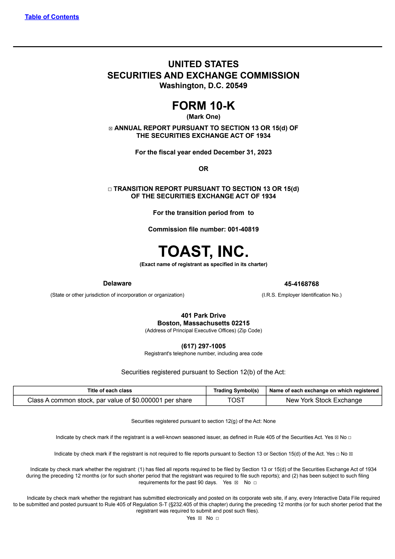 Toast's Q4 2023 Annual report
