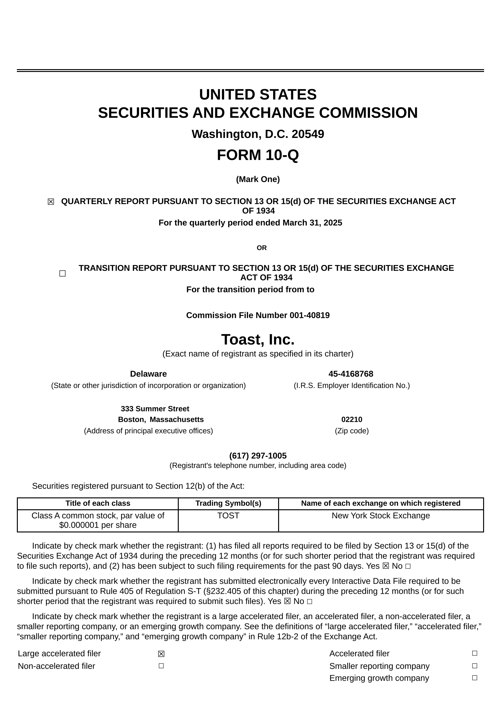 Toast's Q1 2025 Quarterly report