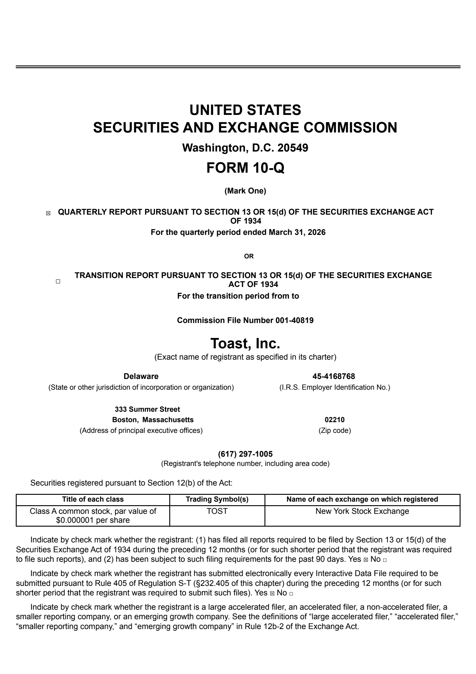 Toast's Q1 2026 Quarterly report