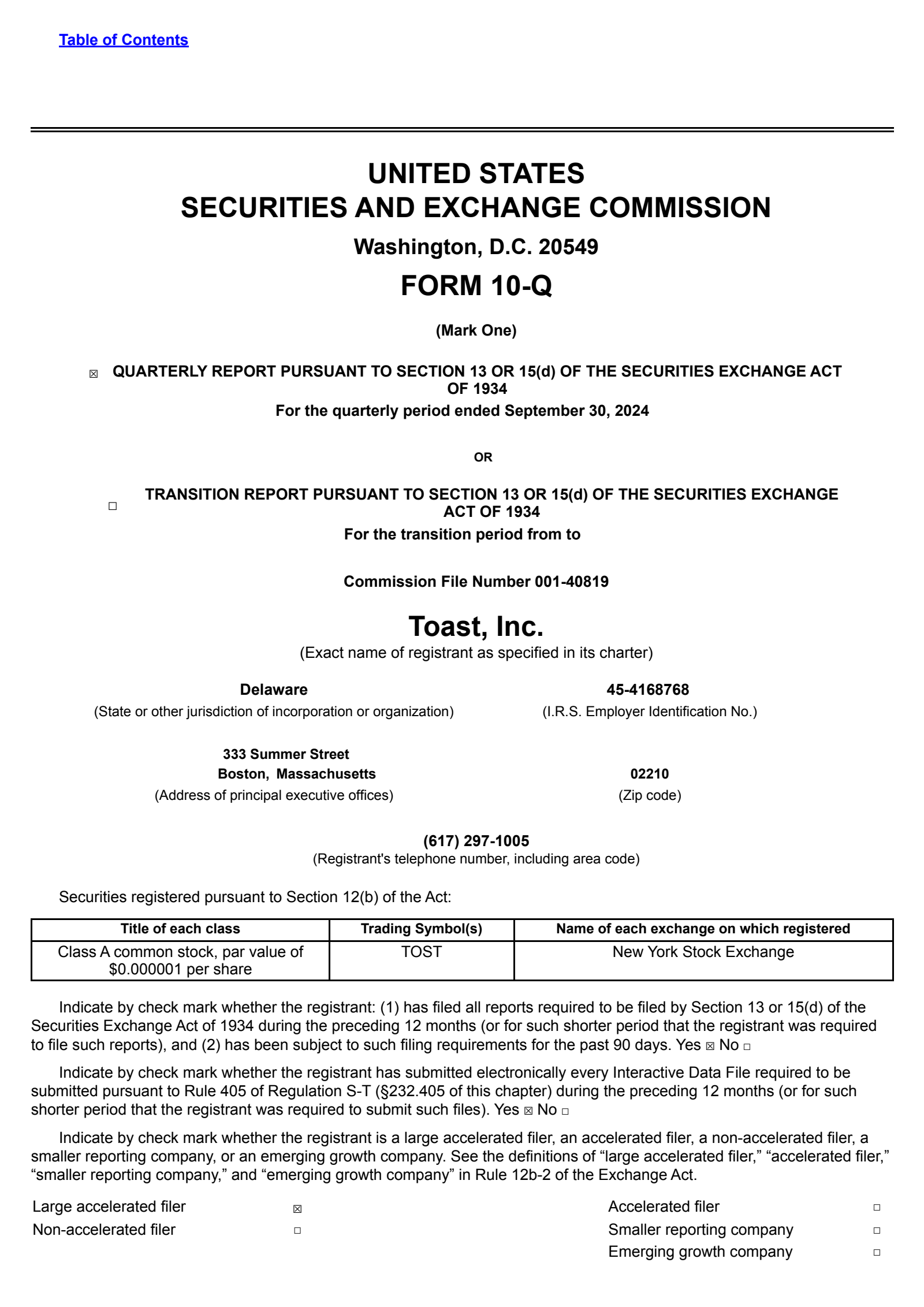 Toast Report TOST Q3 2024 Earnings Report on 11/7/2024