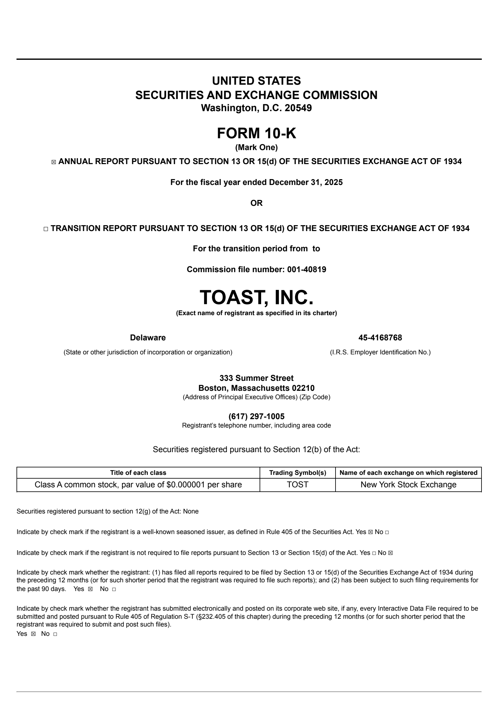 Toast's Q4 2025 Annual report
