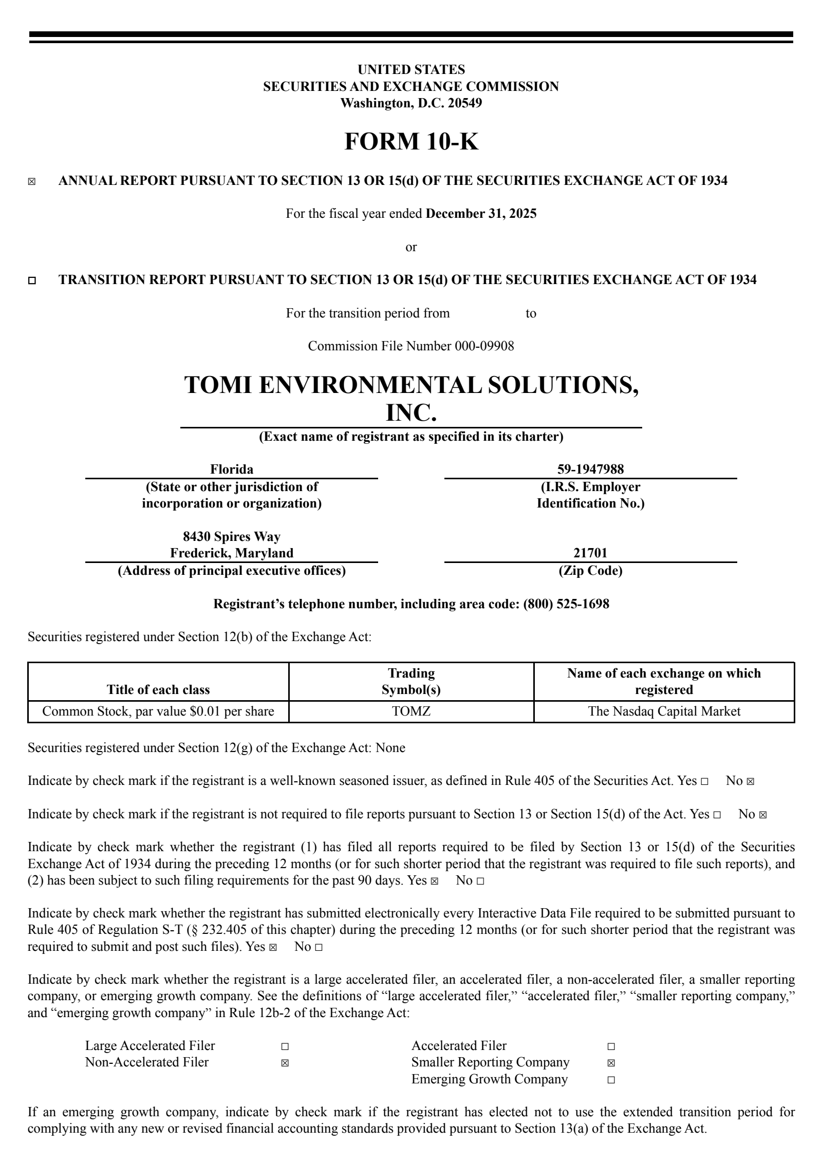 TOMI Environmental Solutions' Q4 2025 Annual report