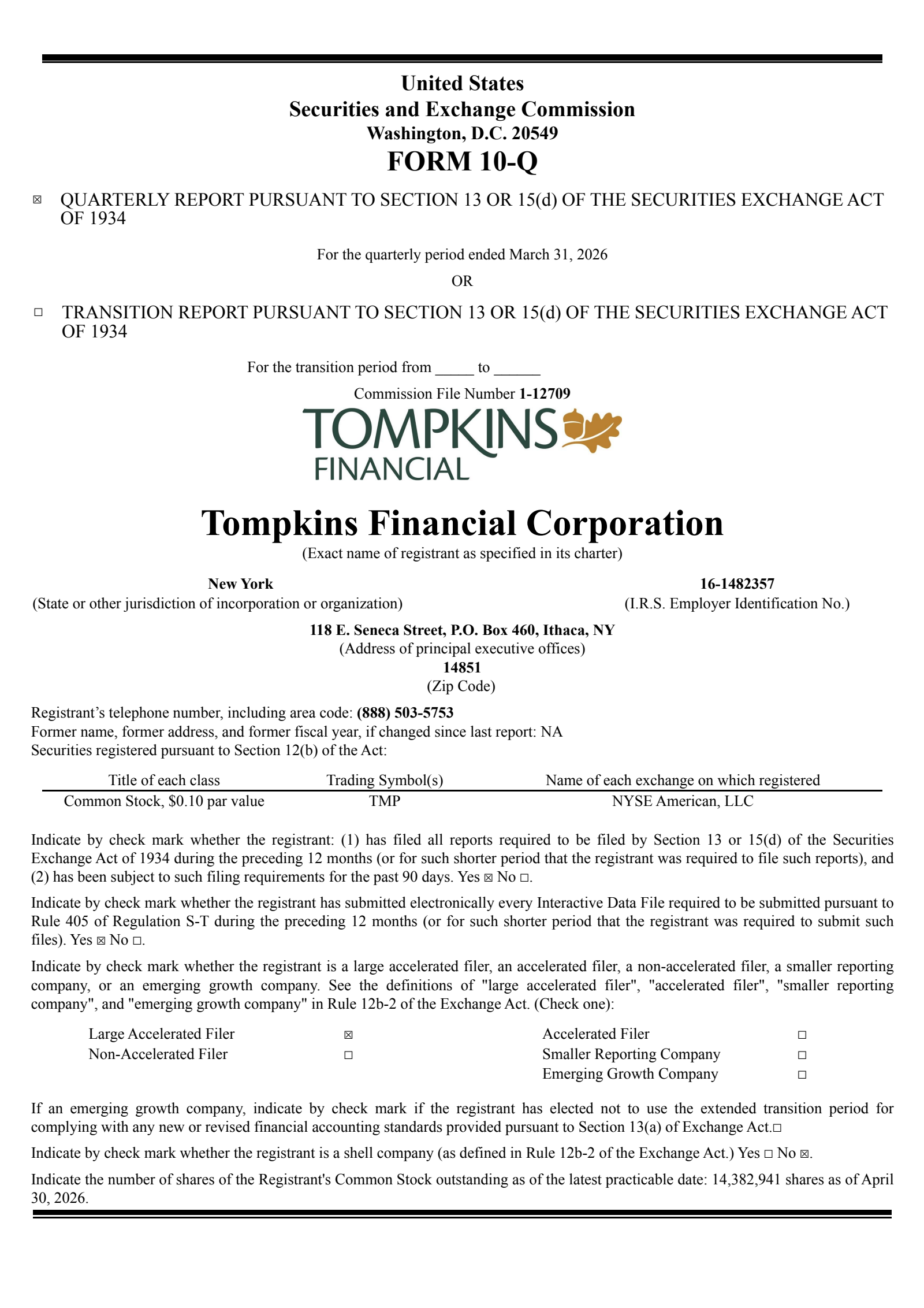 Tompkins Financial's Q1 2026 Quarterly report