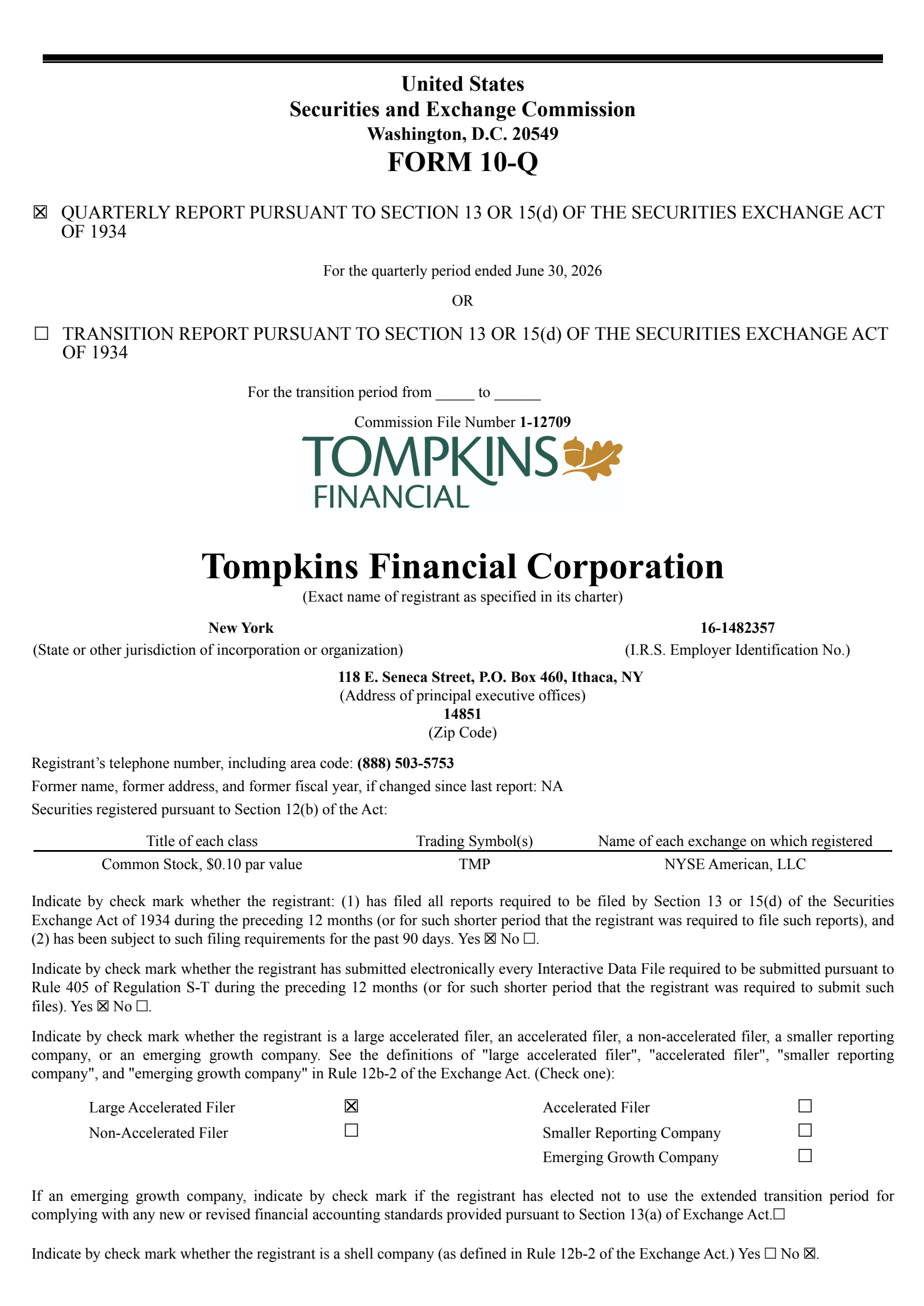Tompkins Financial's Q2 2026 Quarterly report