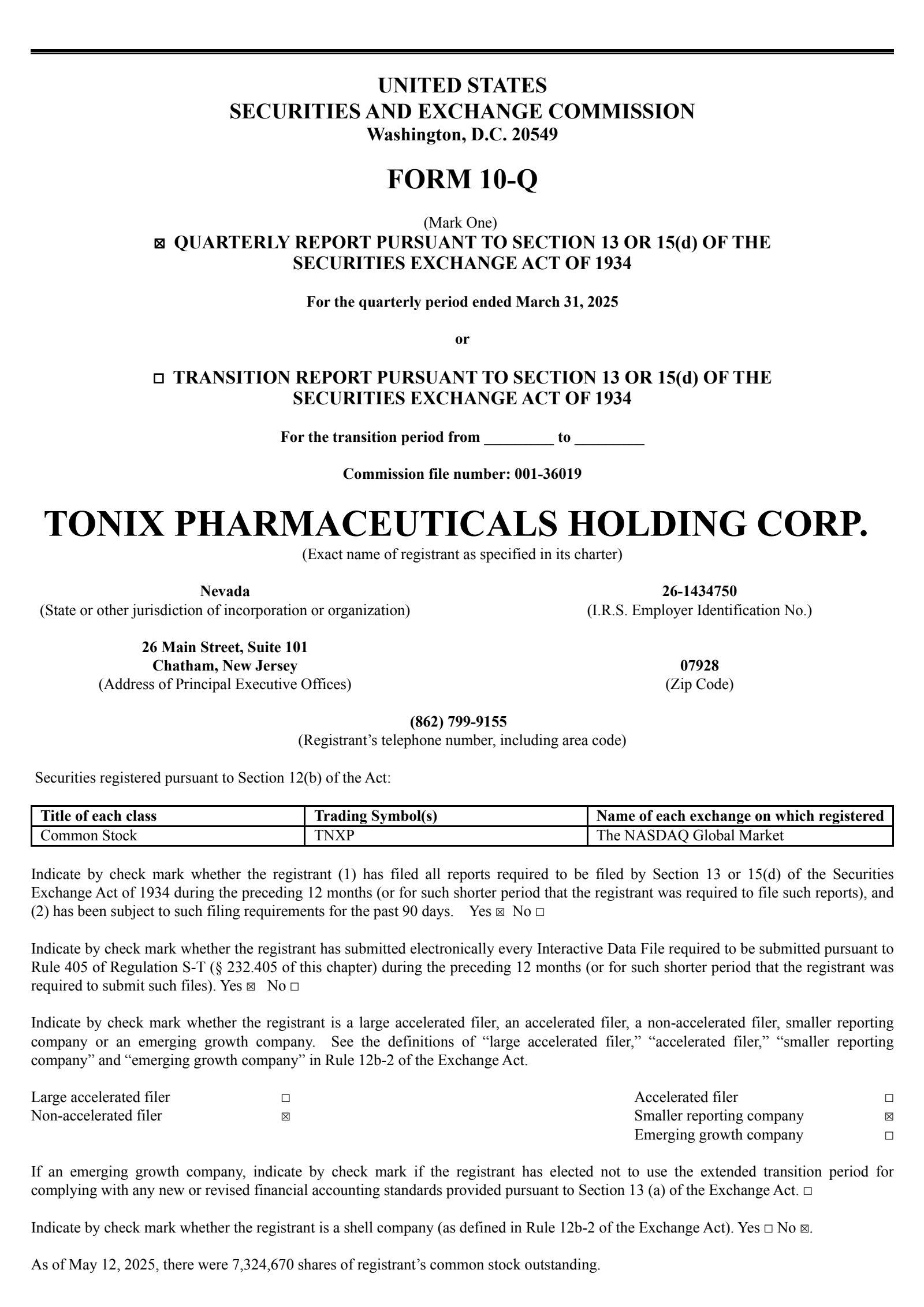 Tonix Pharmaceuticals' Q1 2025 Quarterly report