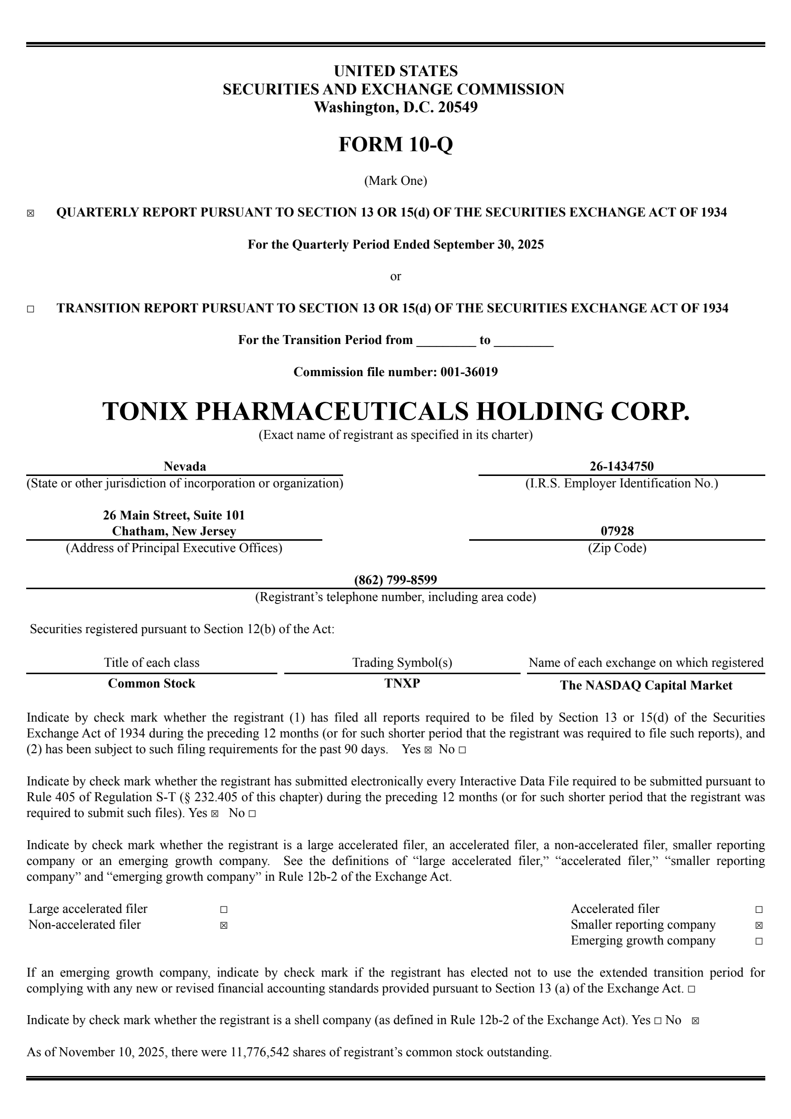 Tonix Pharmaceuticals' Q3 2025 Quarterly Report