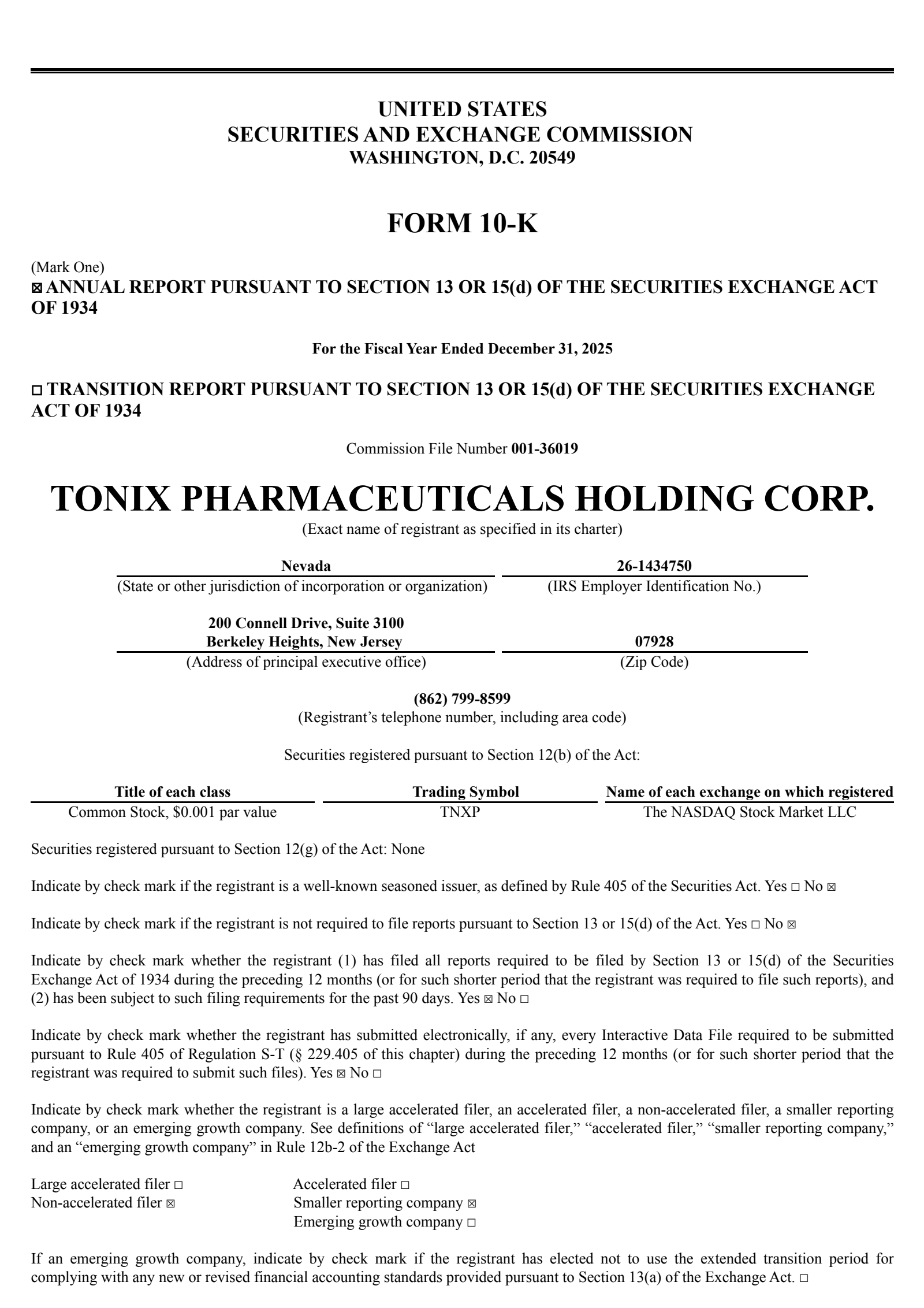 Tonix Pharmaceuticals' Q4 2025 Annual report