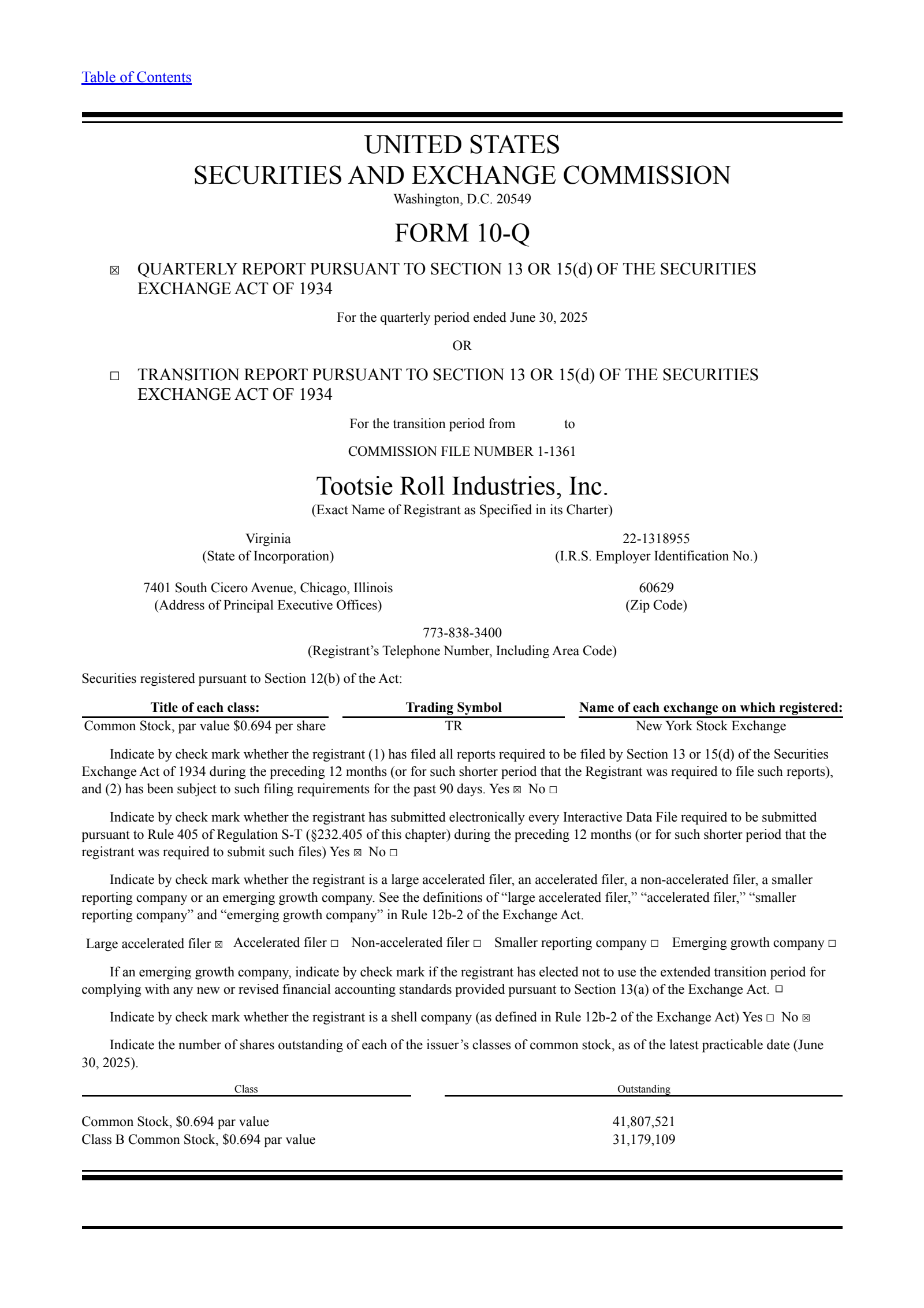 Tootsie Roll Industries' Q2 2025 Quarterly report