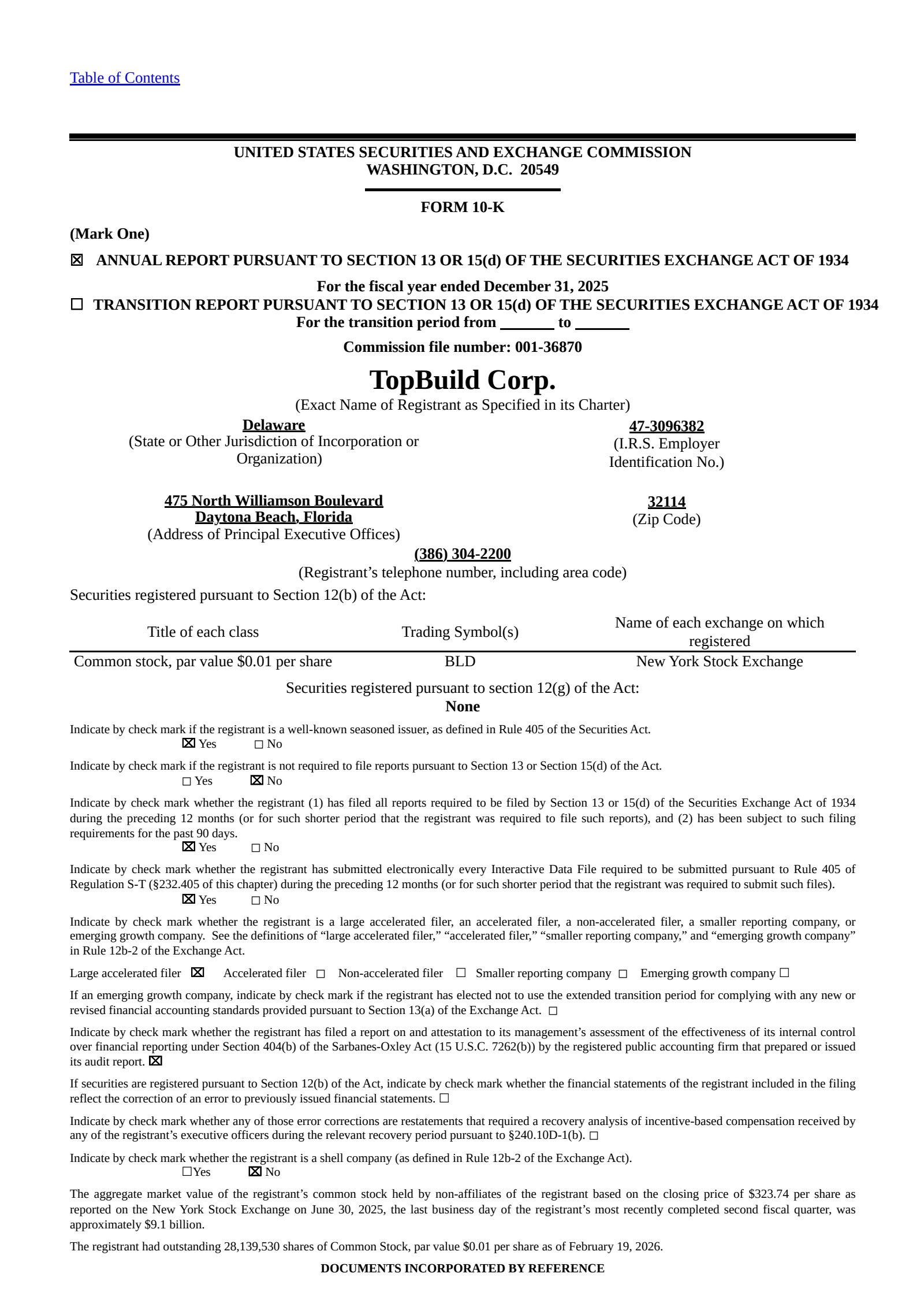 TopBuild's Q4 2025 Annual report