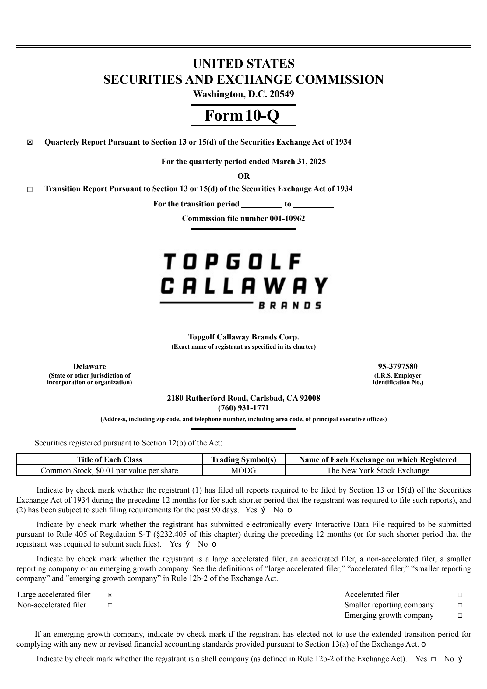 Topgolf Callaway Brands' Q1 2025 Quarterly report