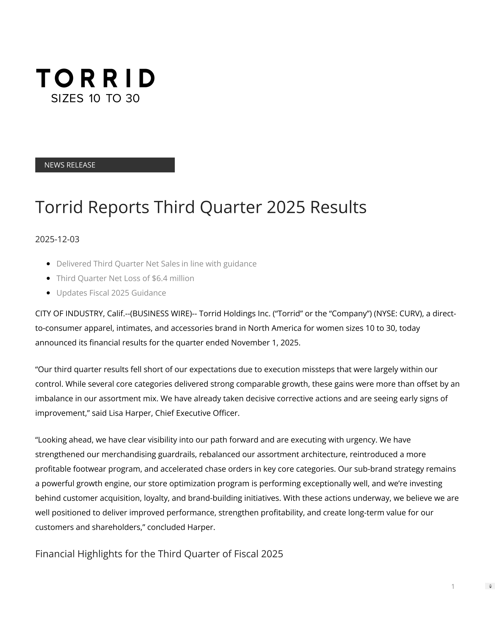 Torrid's Q3 2026 Earnings Release