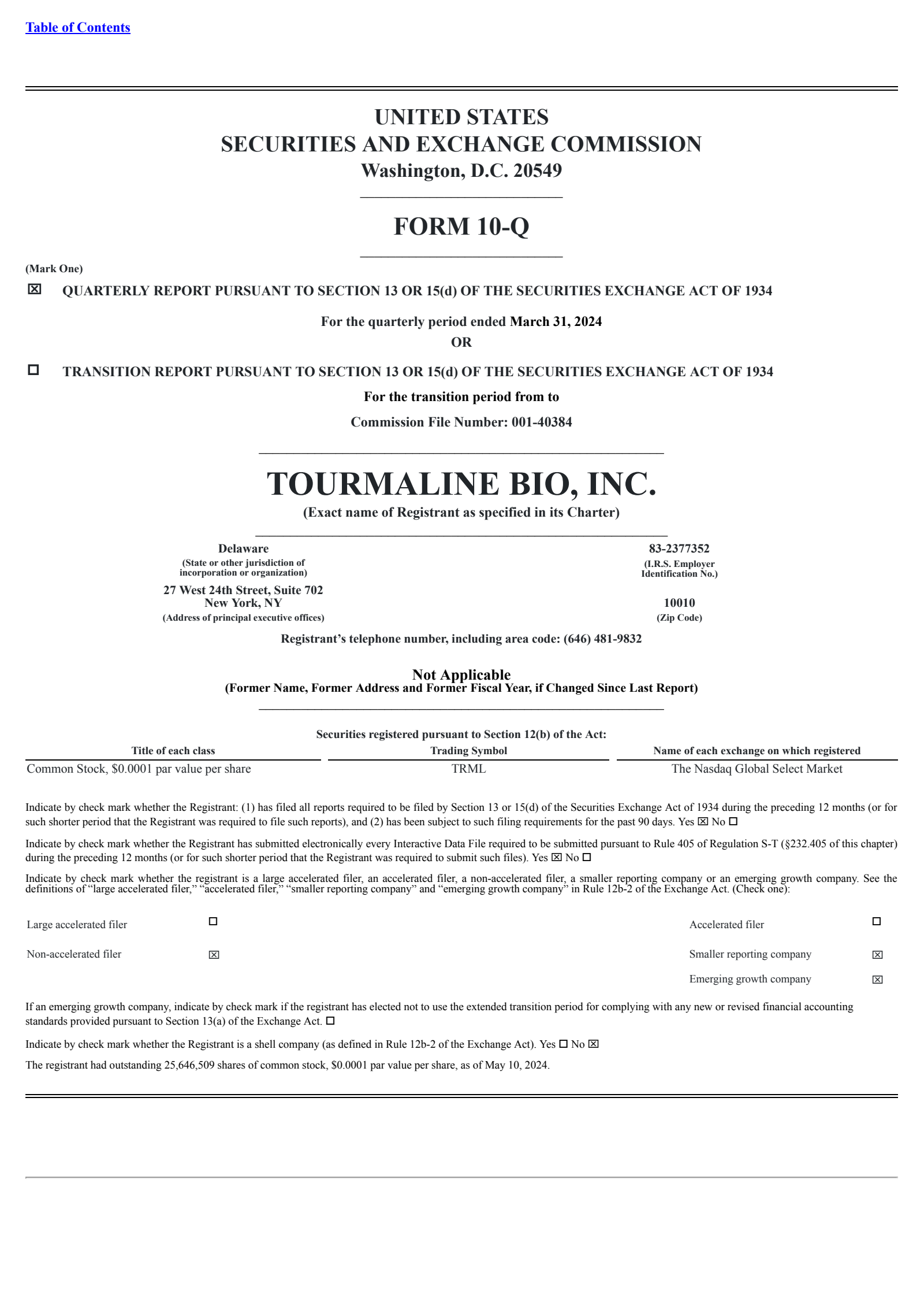 Tourmaline Bio's Q1 2024 Quarterly Report