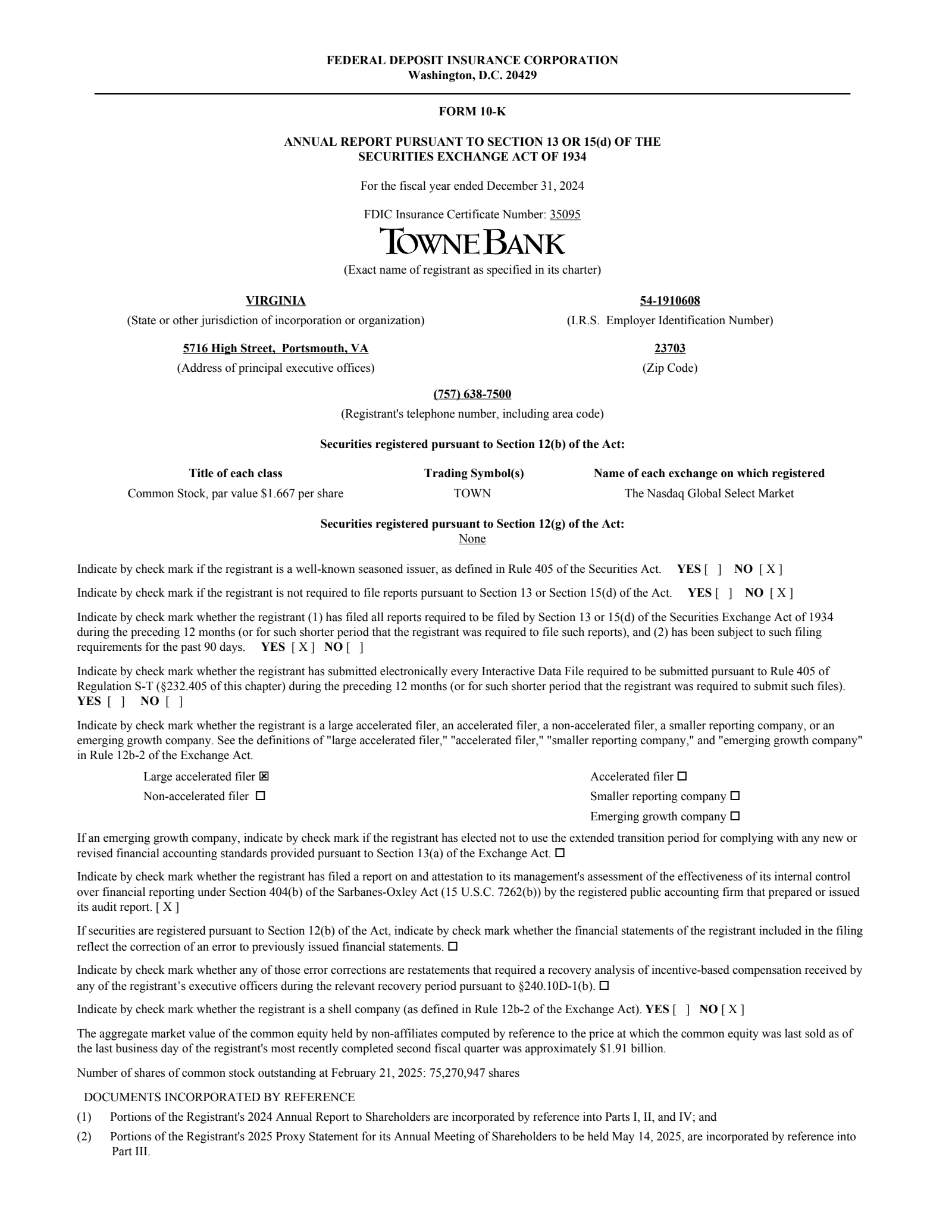 Towne Bank's Q4 2024 Annual Report