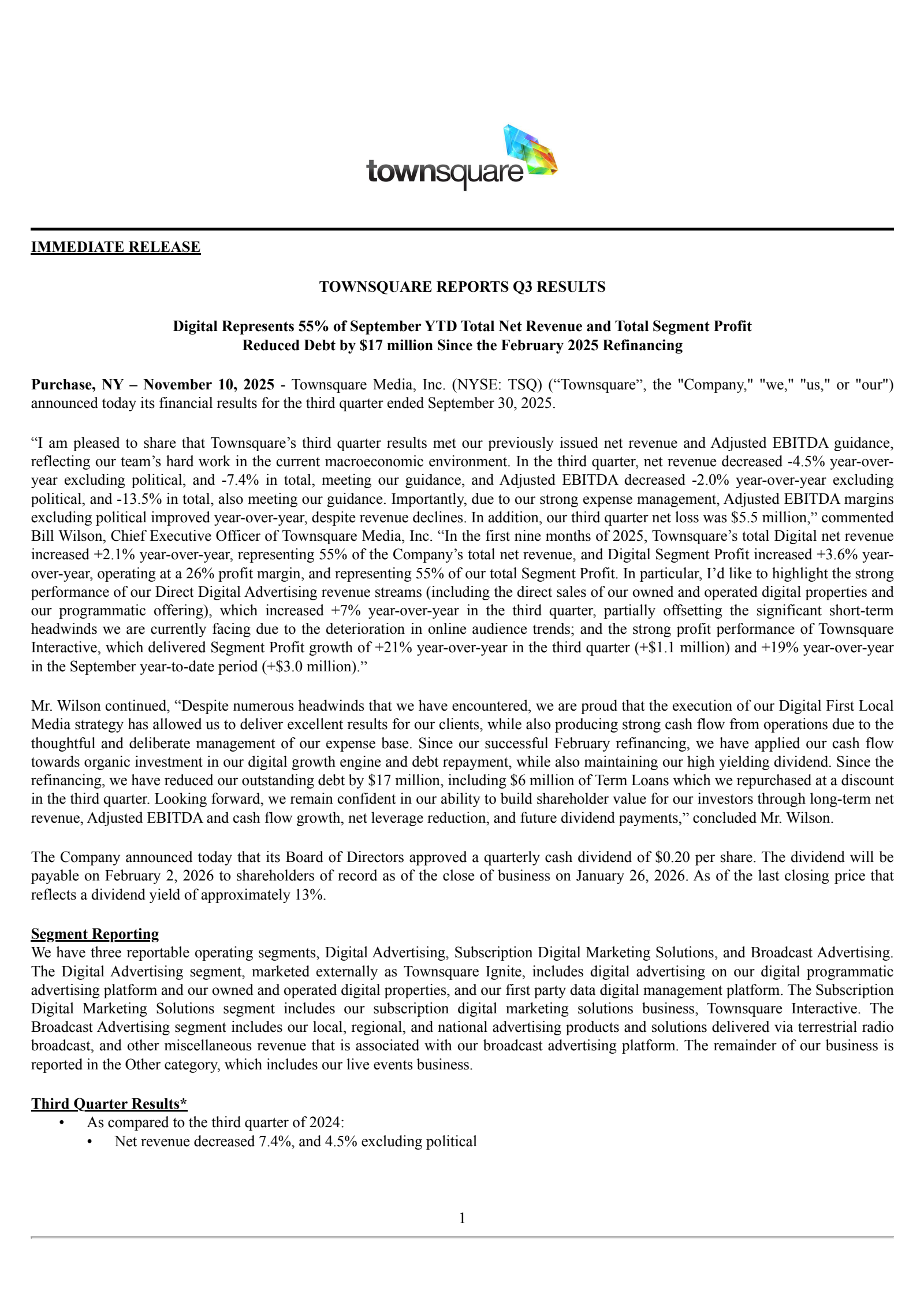 Townsquare Media's Q3 2025 Earnings Release