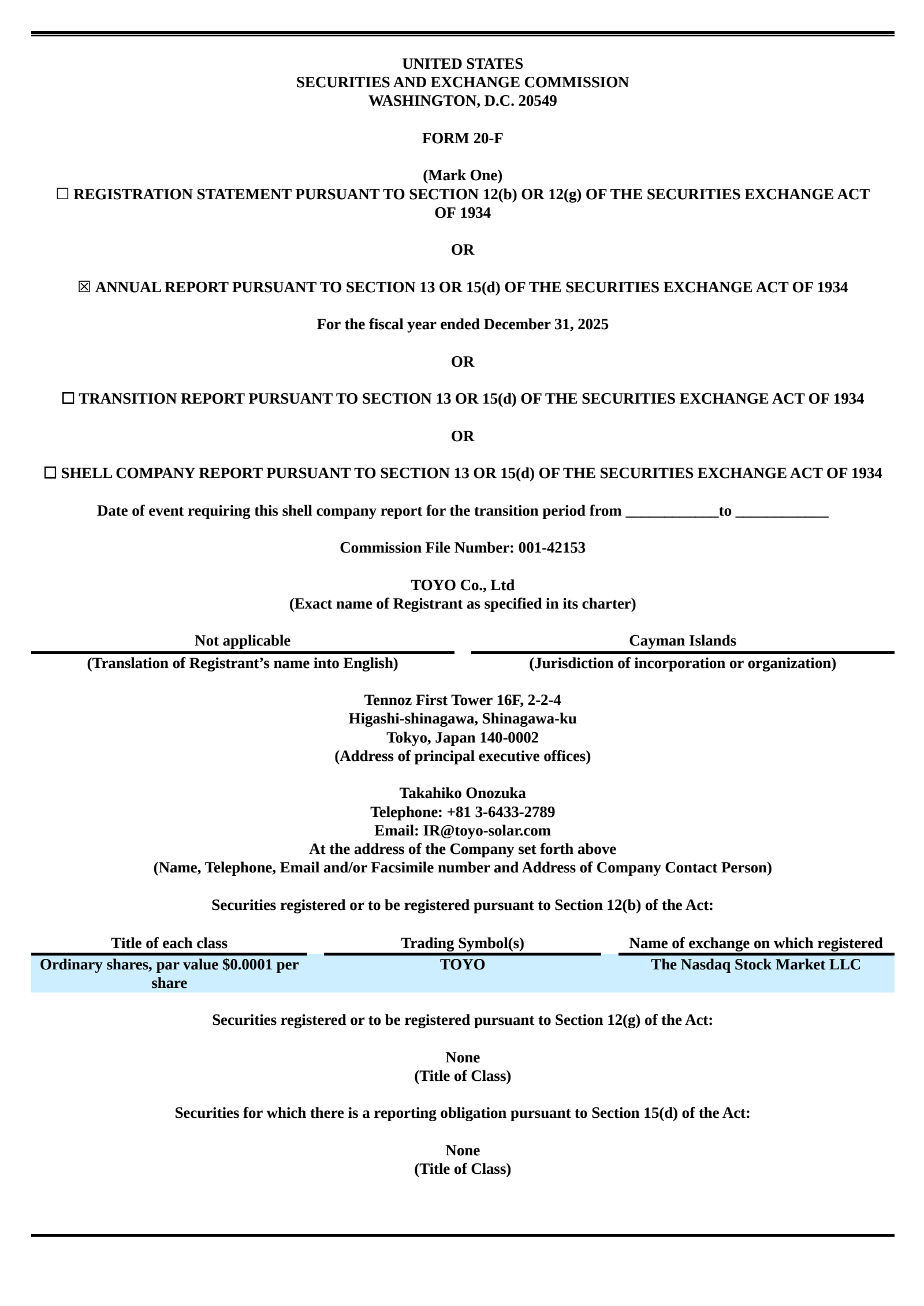 TOYO's H2 2025 Annual report