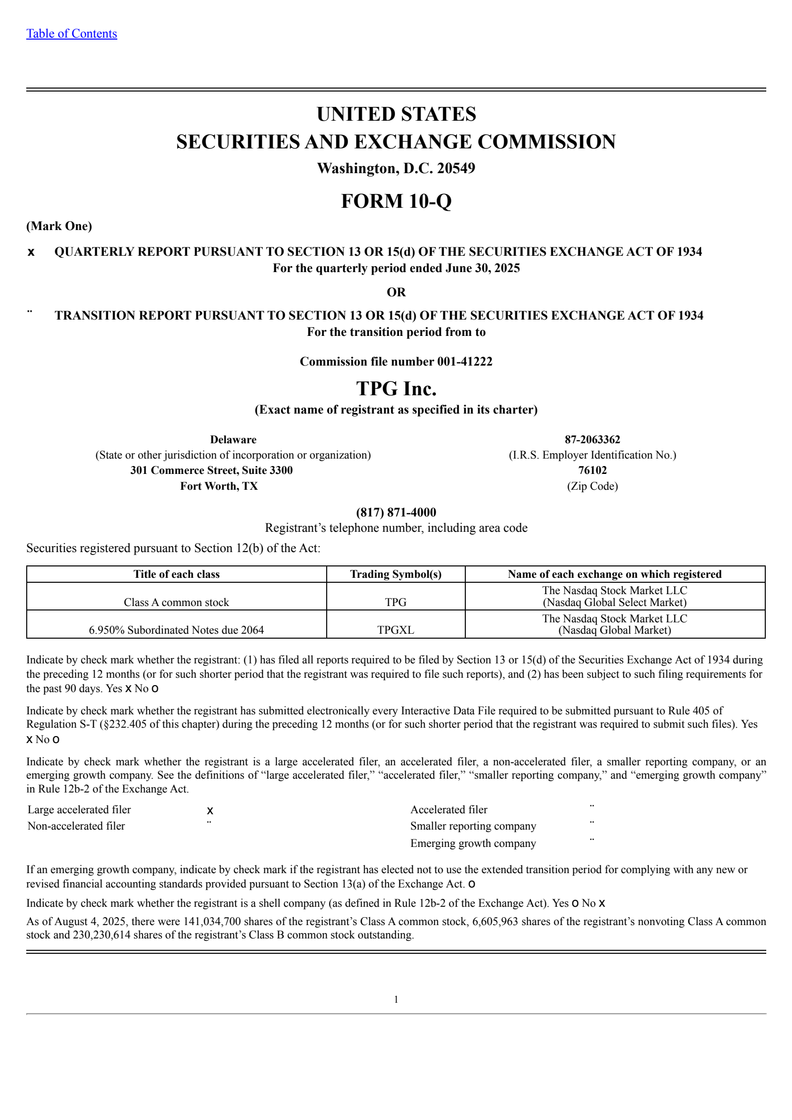 TPG's Q2 2025 Quarterly report