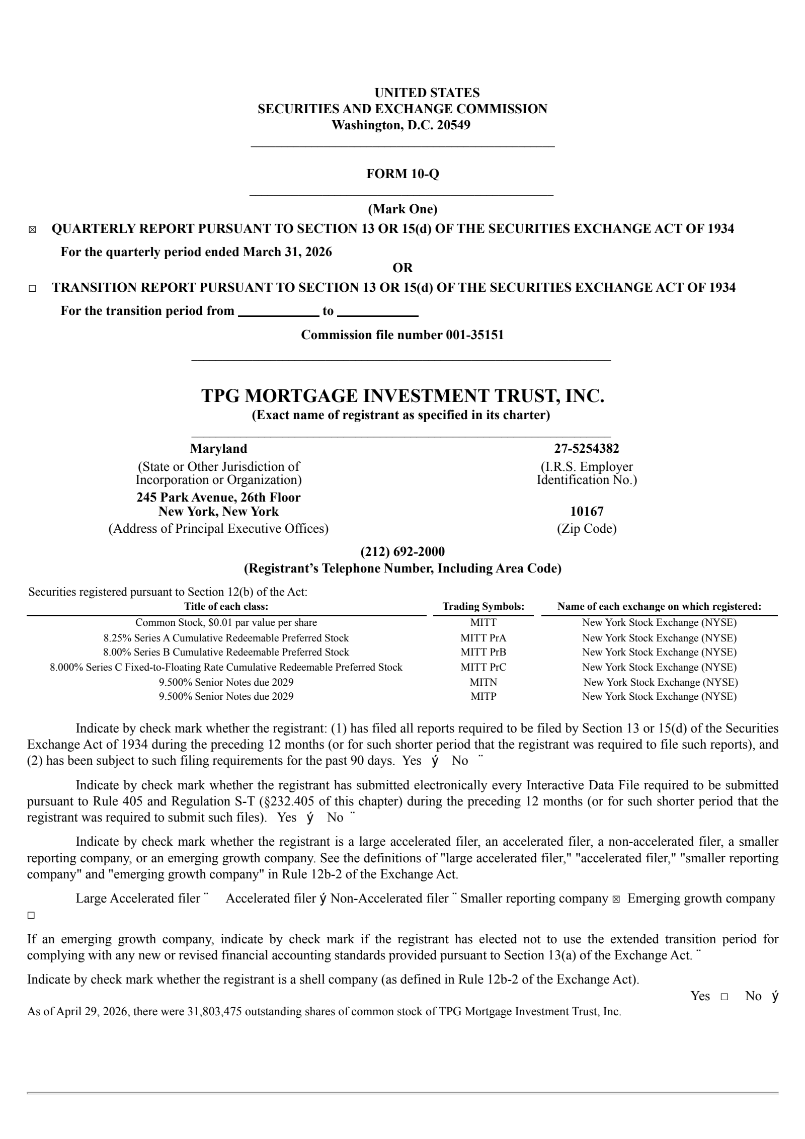AG Mortgage Investment Trust's Q1 2026 Quarterly report