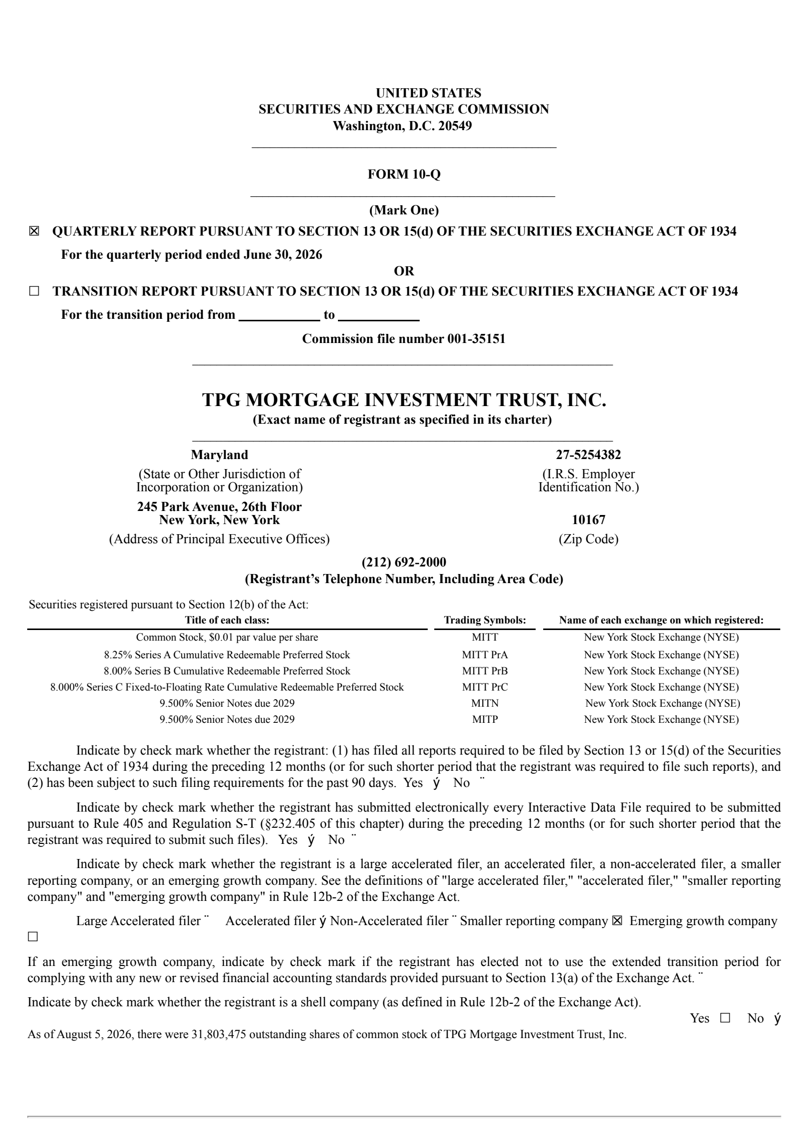 AG Mortgage Investment Trust's Q2 2026 Quarterly report