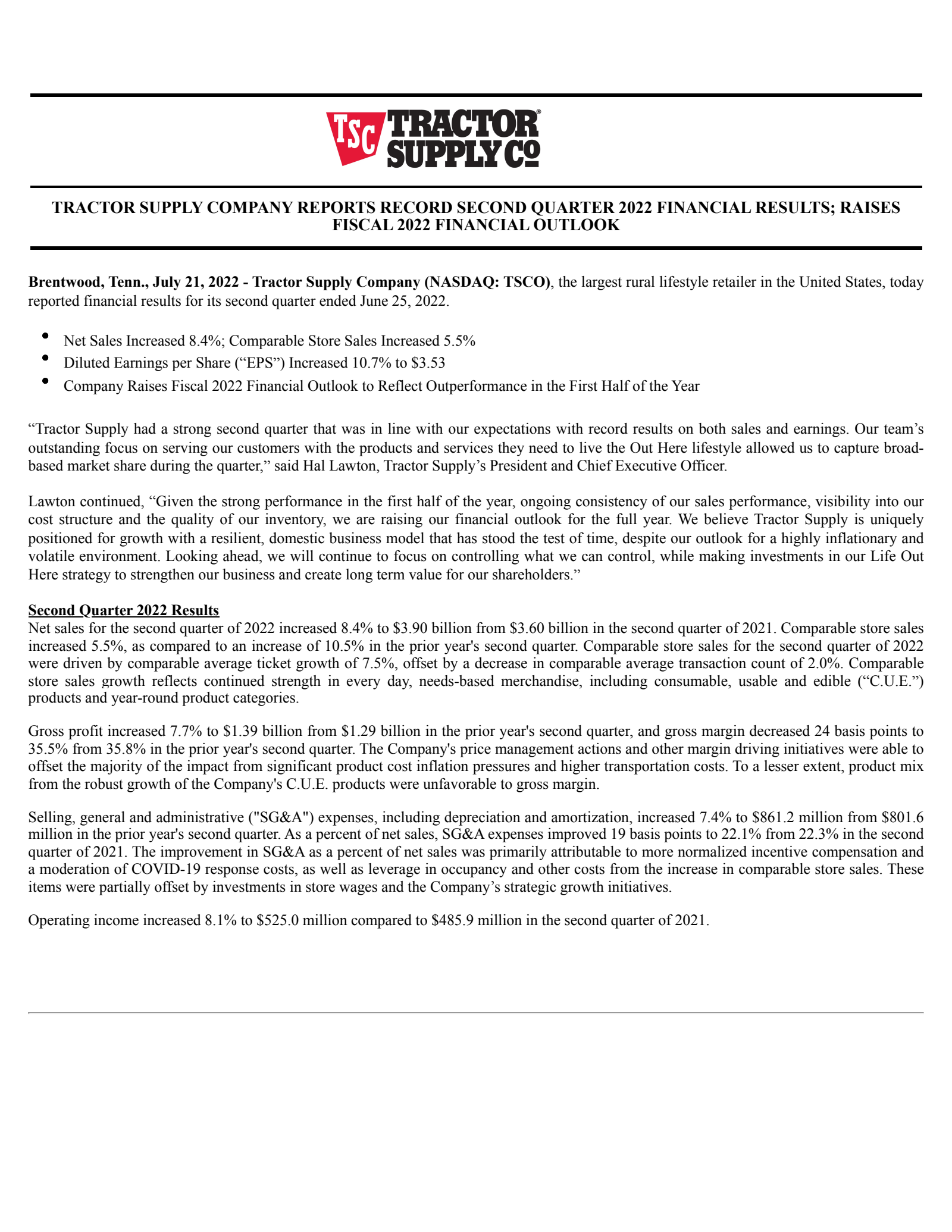 Tractor Supply's Q2 2022 Earnings Release