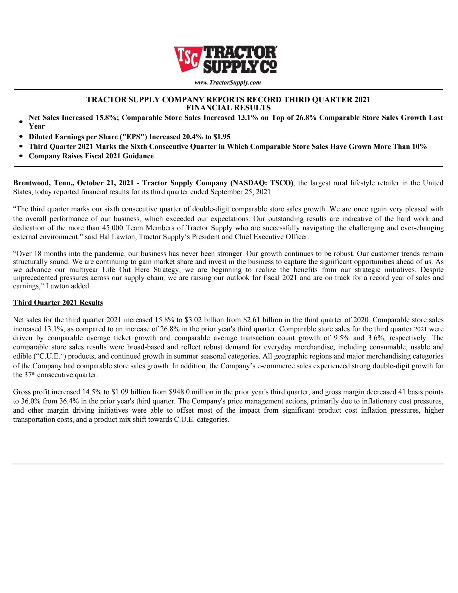 Tractor Supply's Q3 2021 Earnings Release