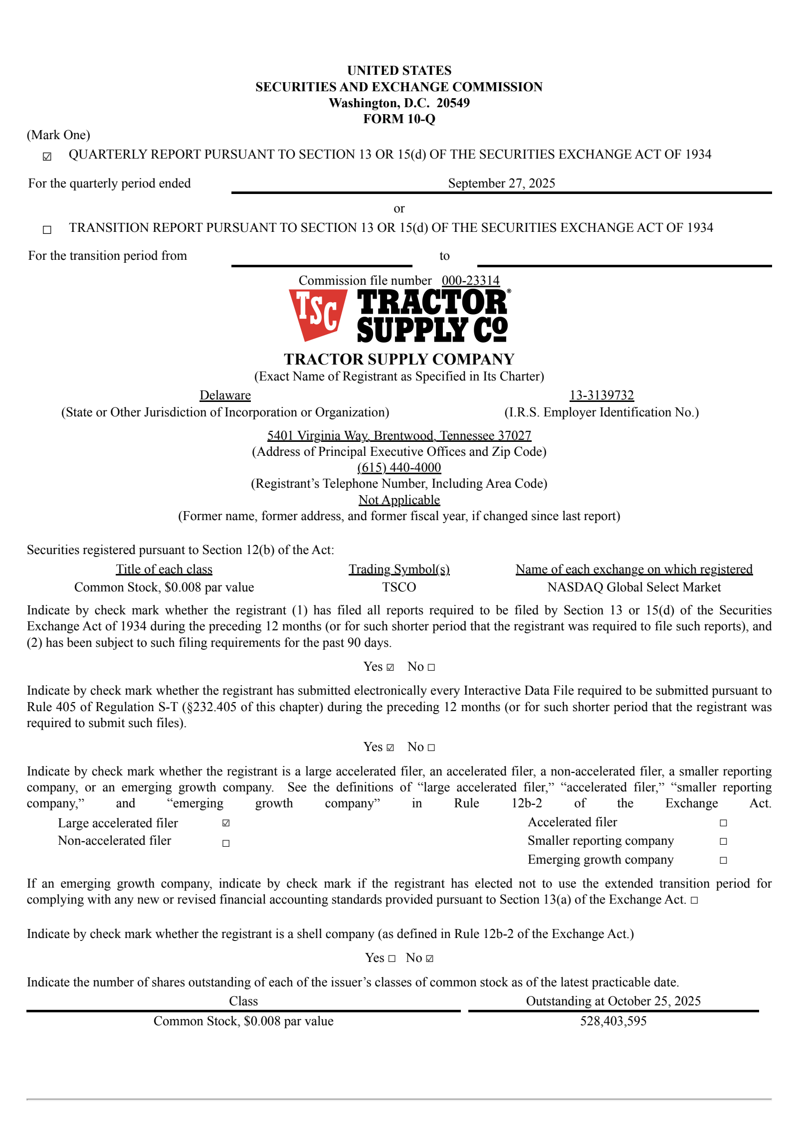 Tractor Supply's Q3 2025 Quarterly Report