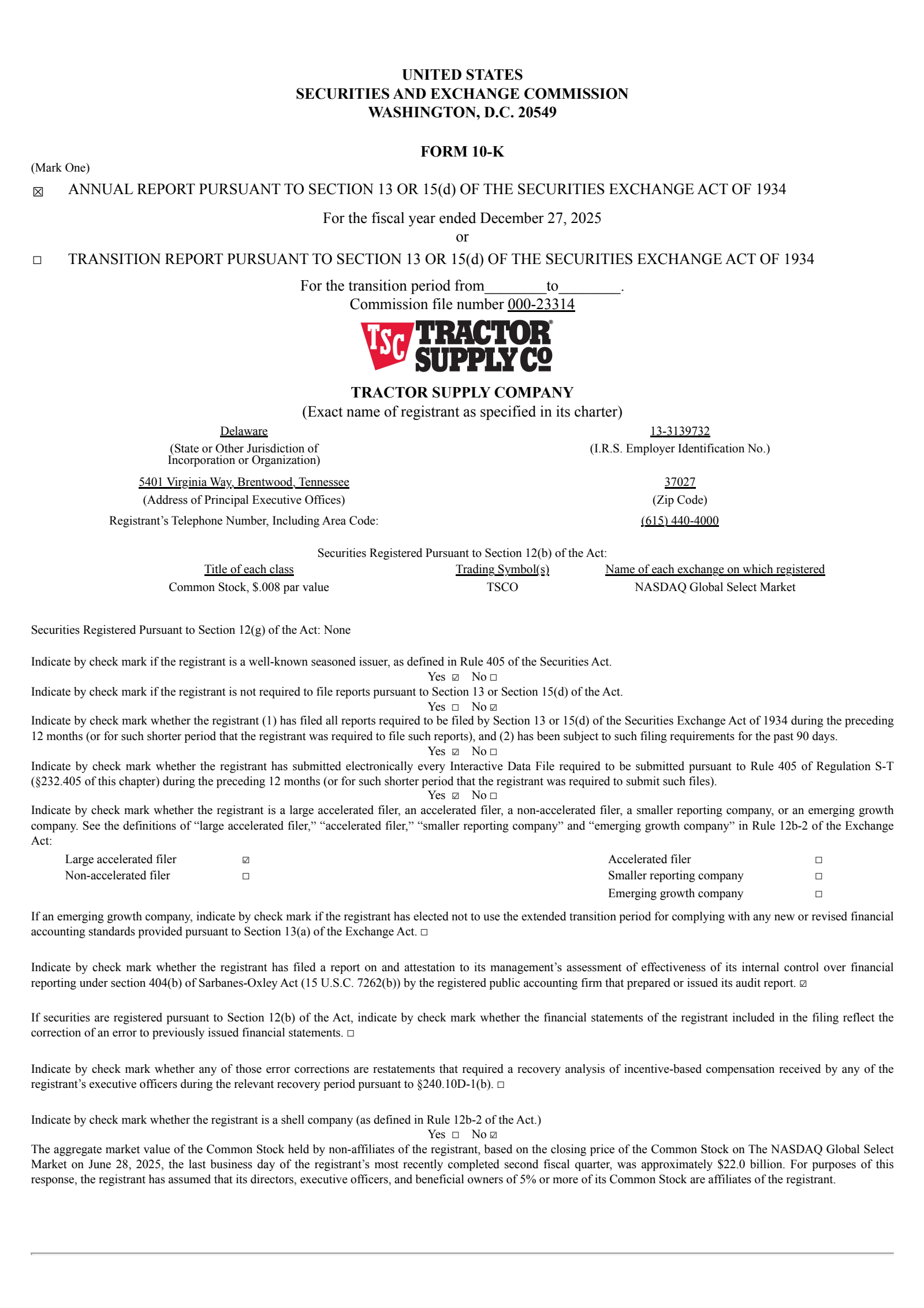 Tractor Supply's Q4 2025 Annual report
