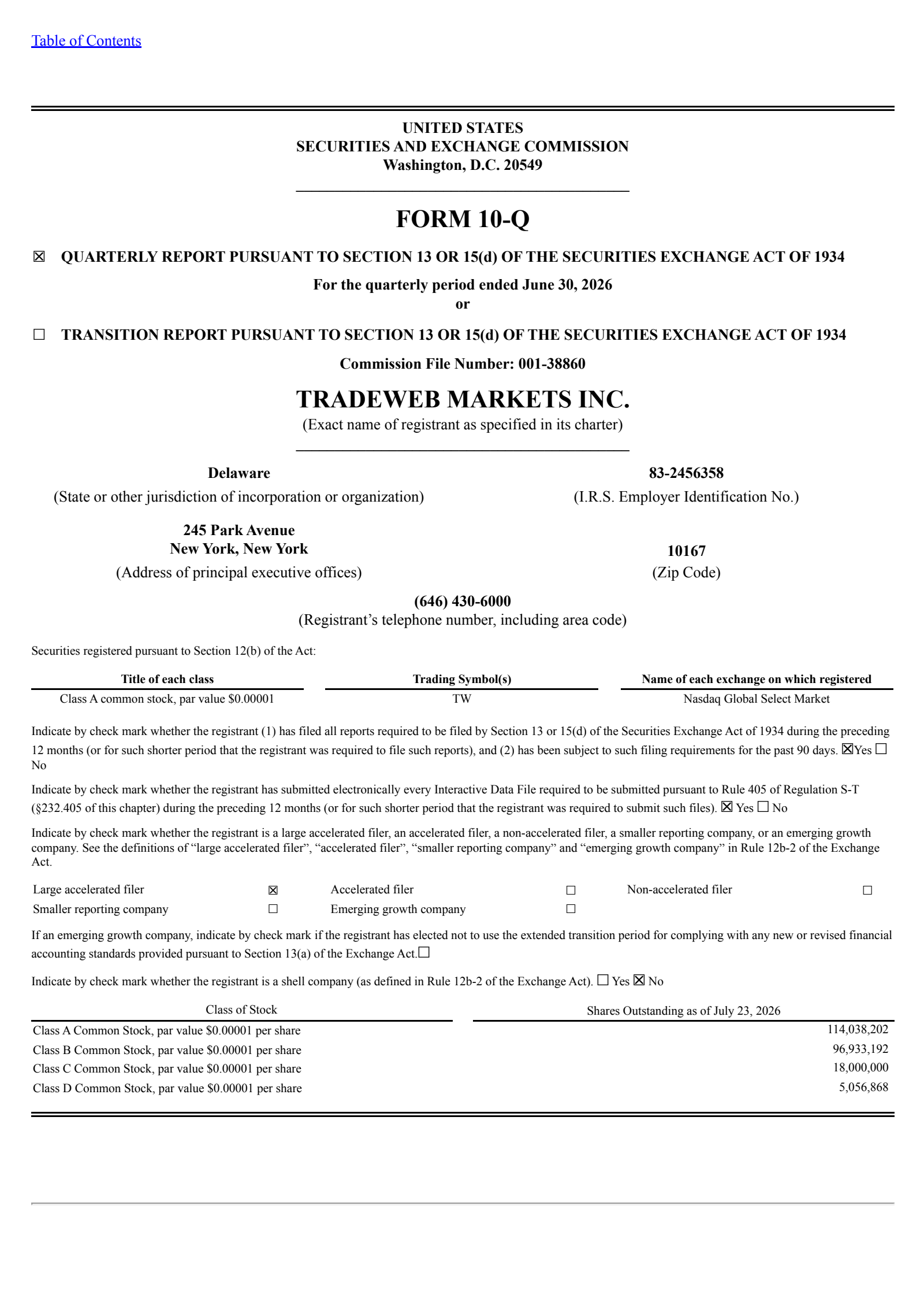 Tradeweb Markets' Q2 2026 Quarterly report