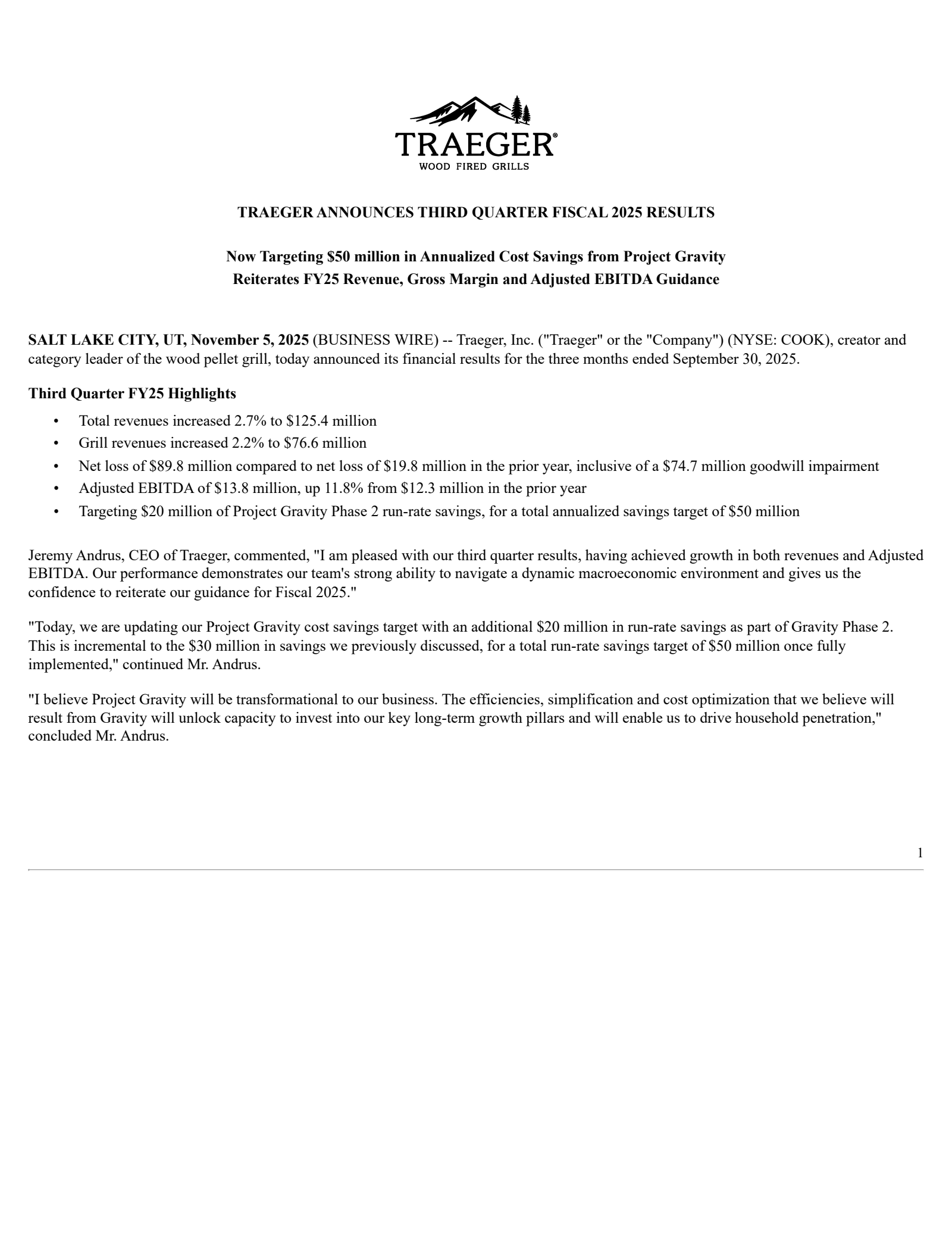 Traeger's Q3 2025 Earnings Release