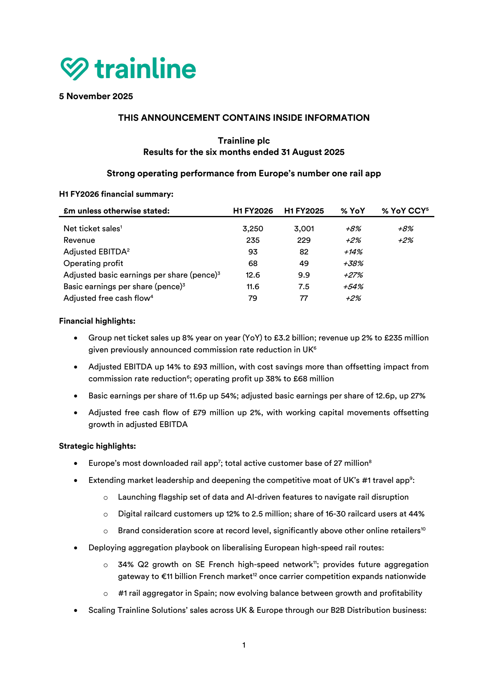 Trainline's H1 2026 Interim Report