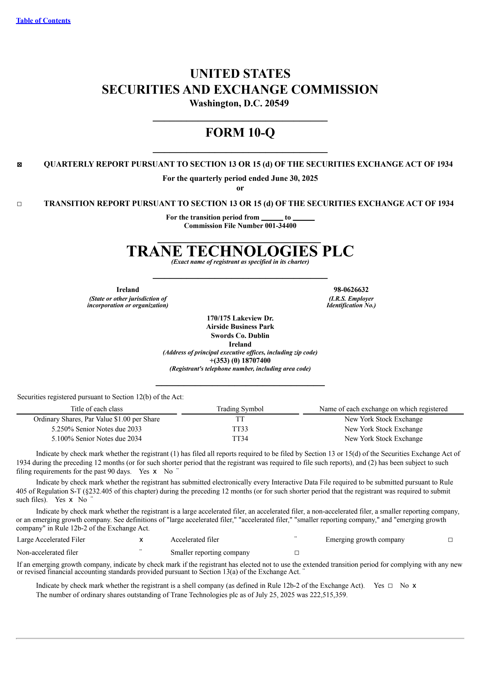 Trane Technologies' Q2 2025 Quarterly report
