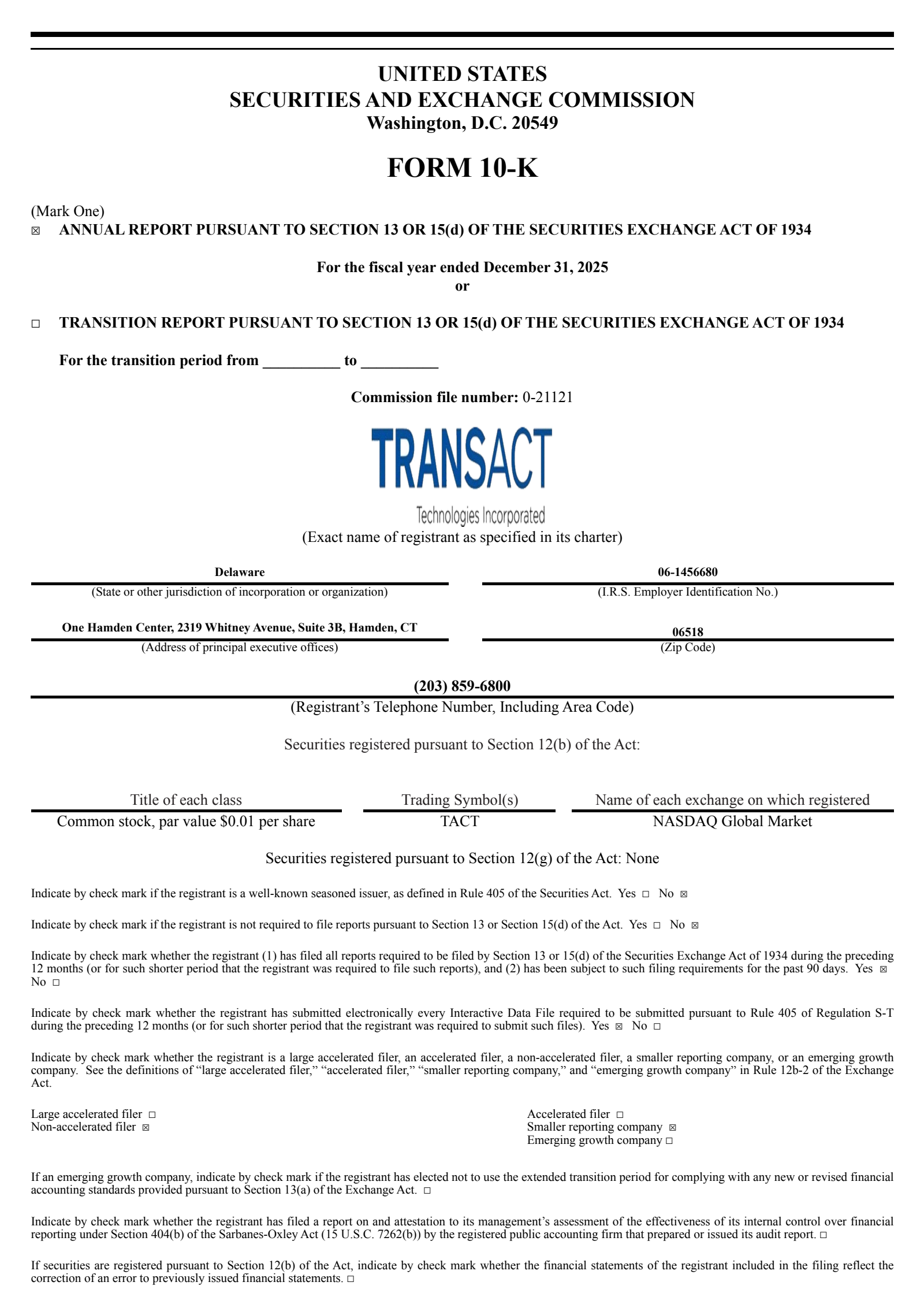TransAct Technologies' Q4 2025 Annual report